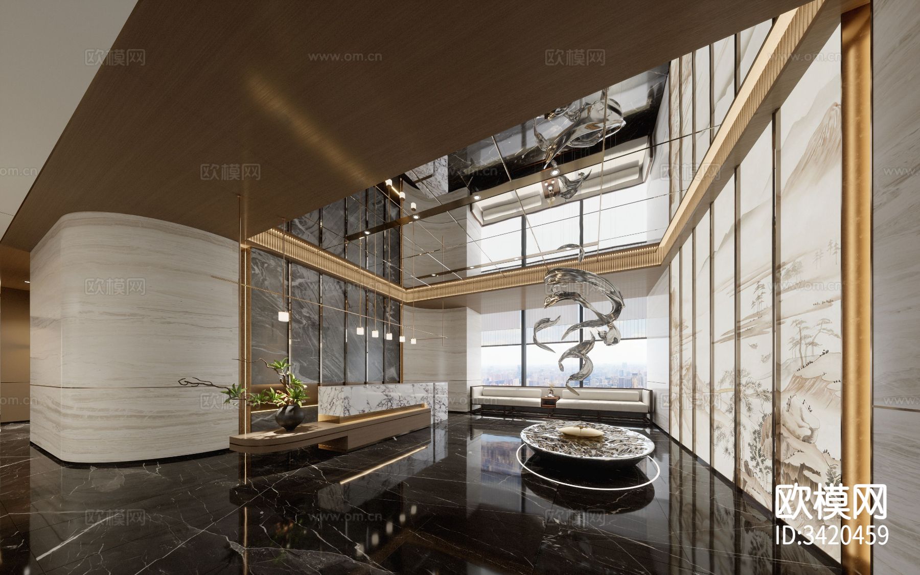 高级办公会所装修效果图下载（渲染图1）