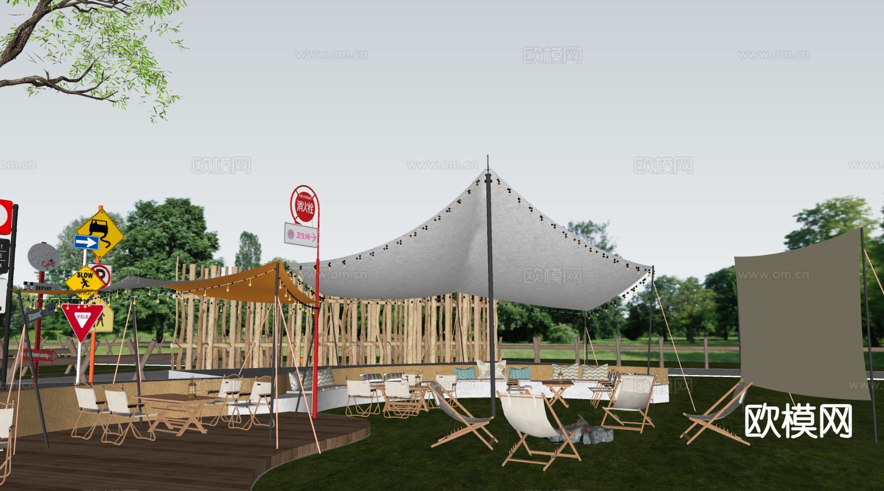 露营帐篷 户外帐篷 营地帐篷su模型下载（渲染图1）