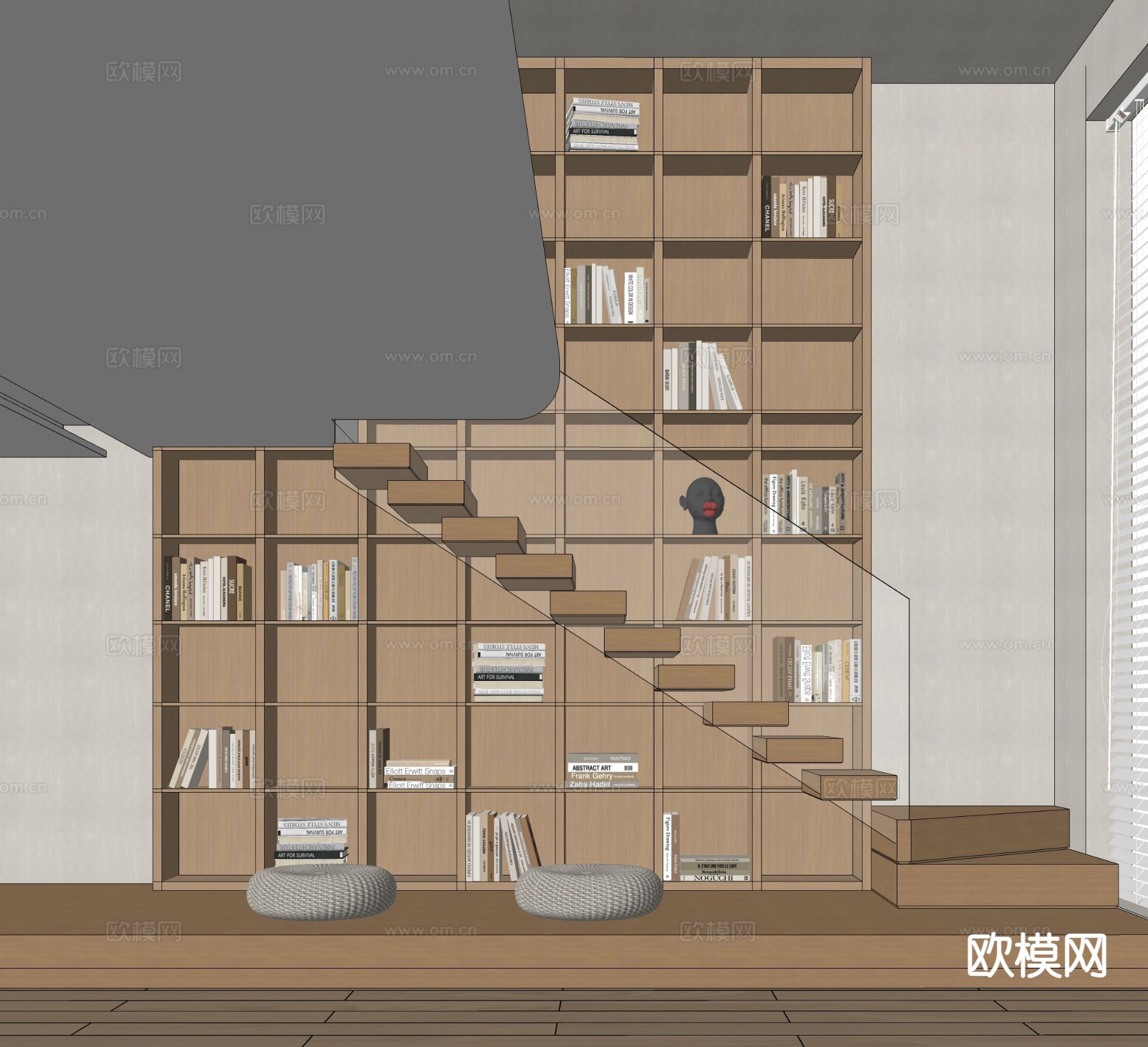 楼梯间书柜 装饰柜su模型