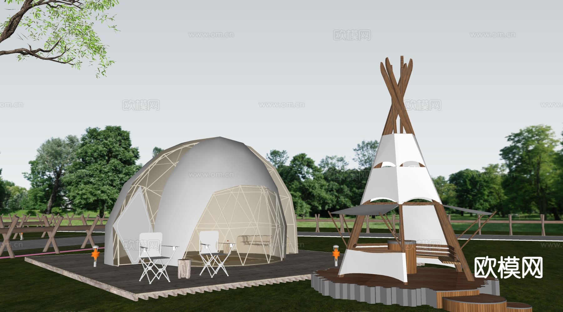 露营帐篷 户外帐篷 营地帐篷su模型下载（渲染图1）