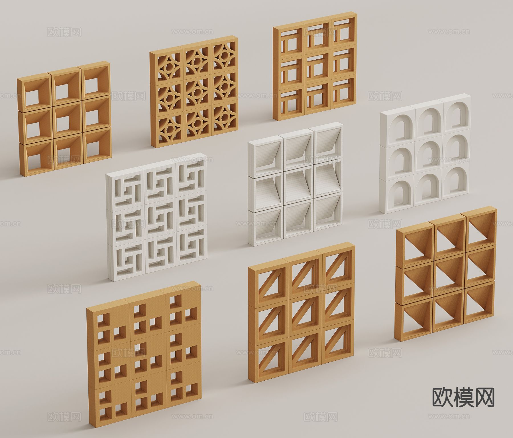 侘寂镂空隔断 水泥砖隔断 空心砖3d模型