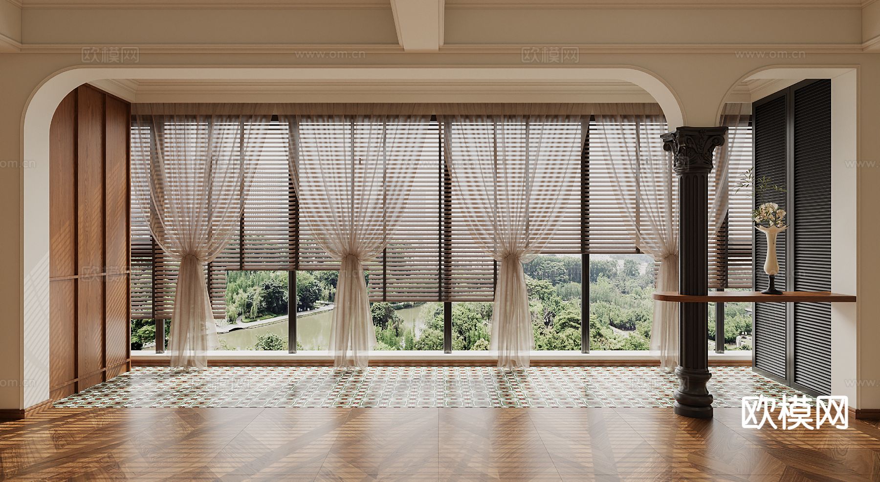 中古风窗帘 窗纱3d模型下载