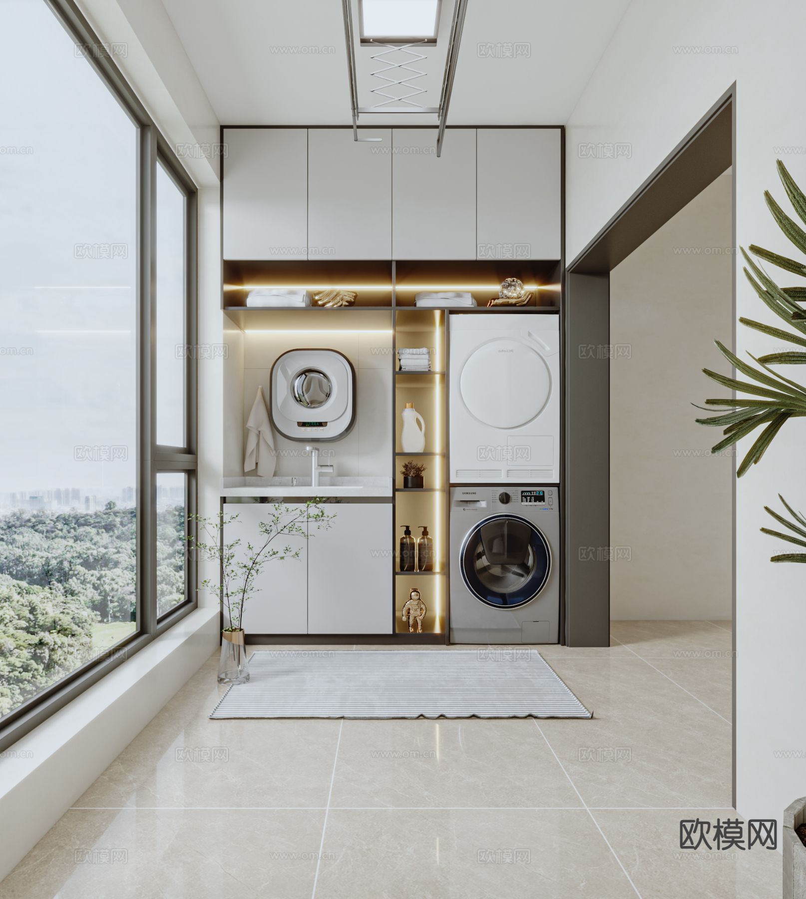 现代生活阳台 洗衣房3d模型下载