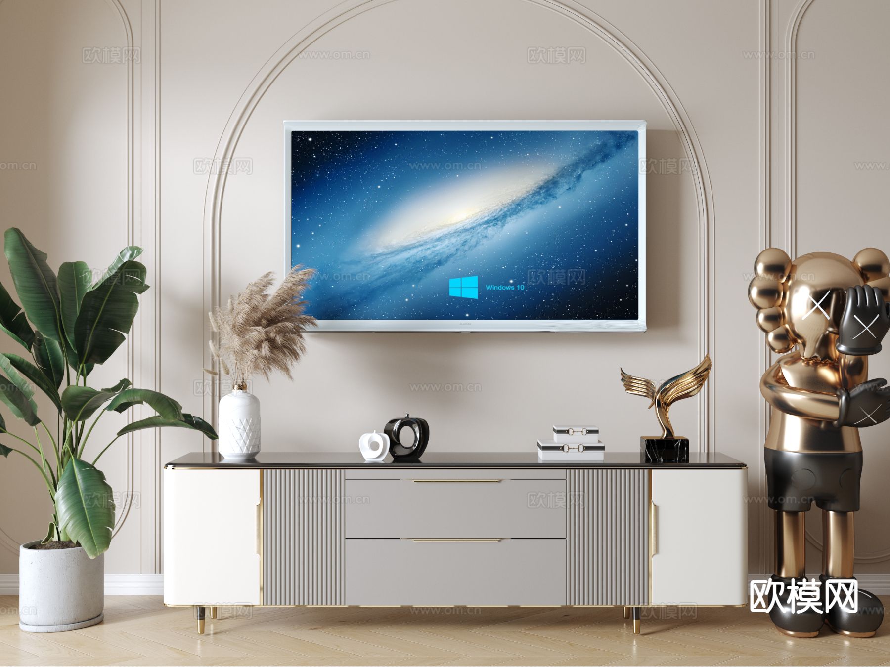 法式电视柜su模型下载（渲染图2）