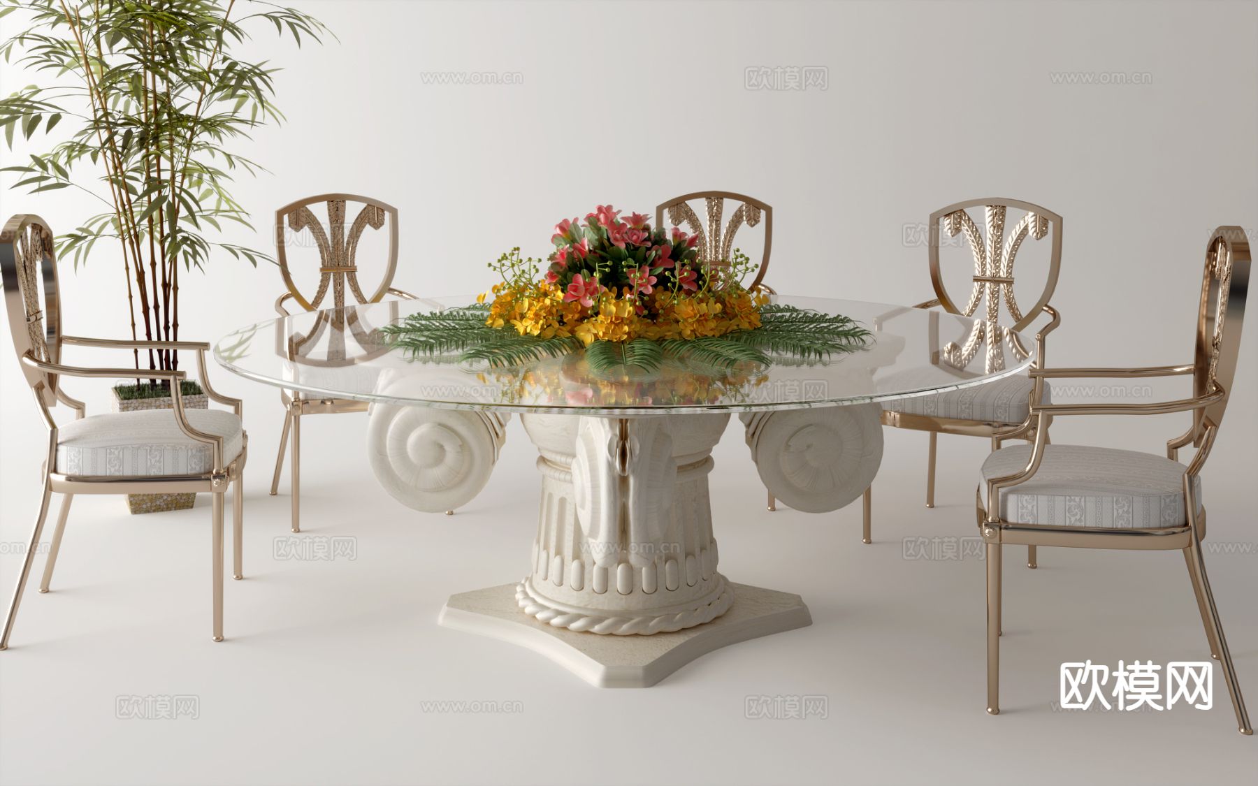 法式餐桌椅3d模型下载