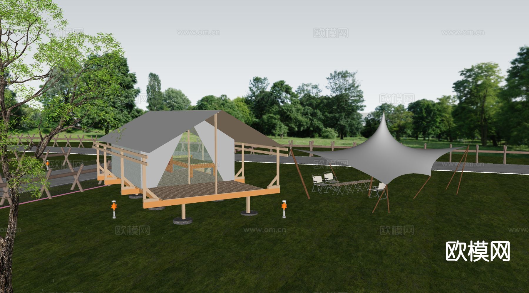 露营帐篷 户外帐篷 营地帐篷su模型下载（渲染图1）