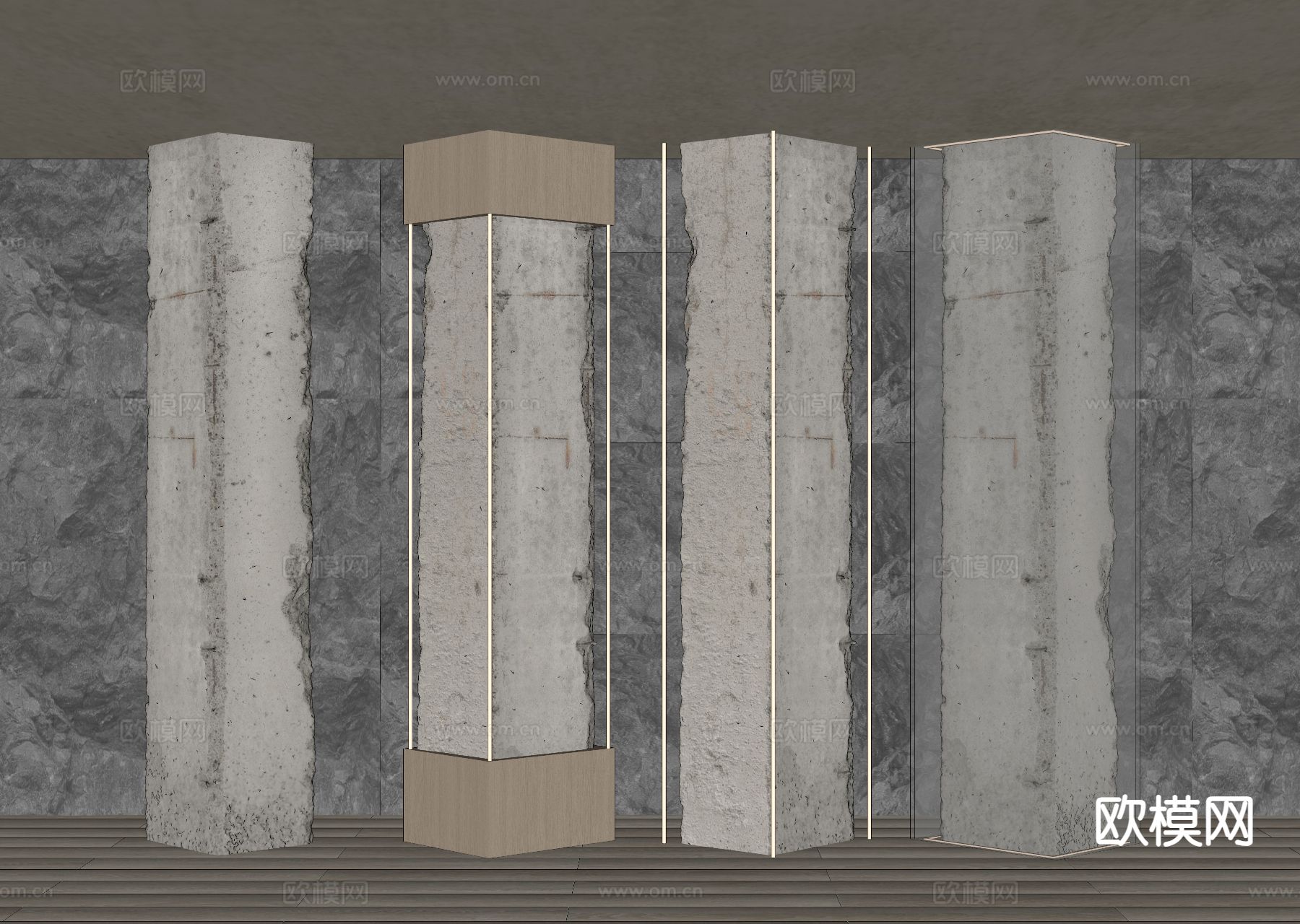 水泥柱子 混凝柱 装饰柱 水泥墙su模型下载（渲染图1）