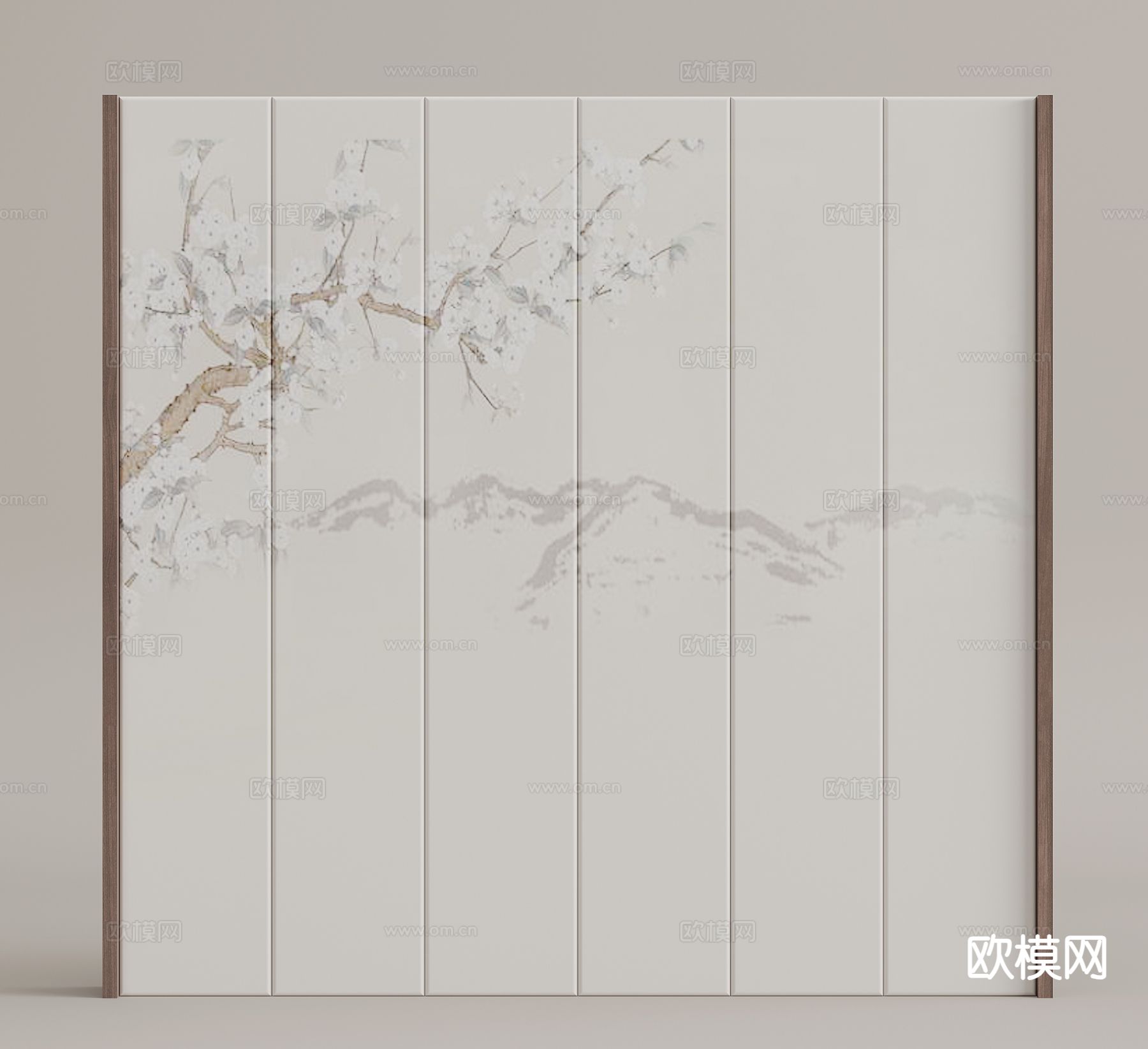 新中式背景墙su模型下载（渲染图2）