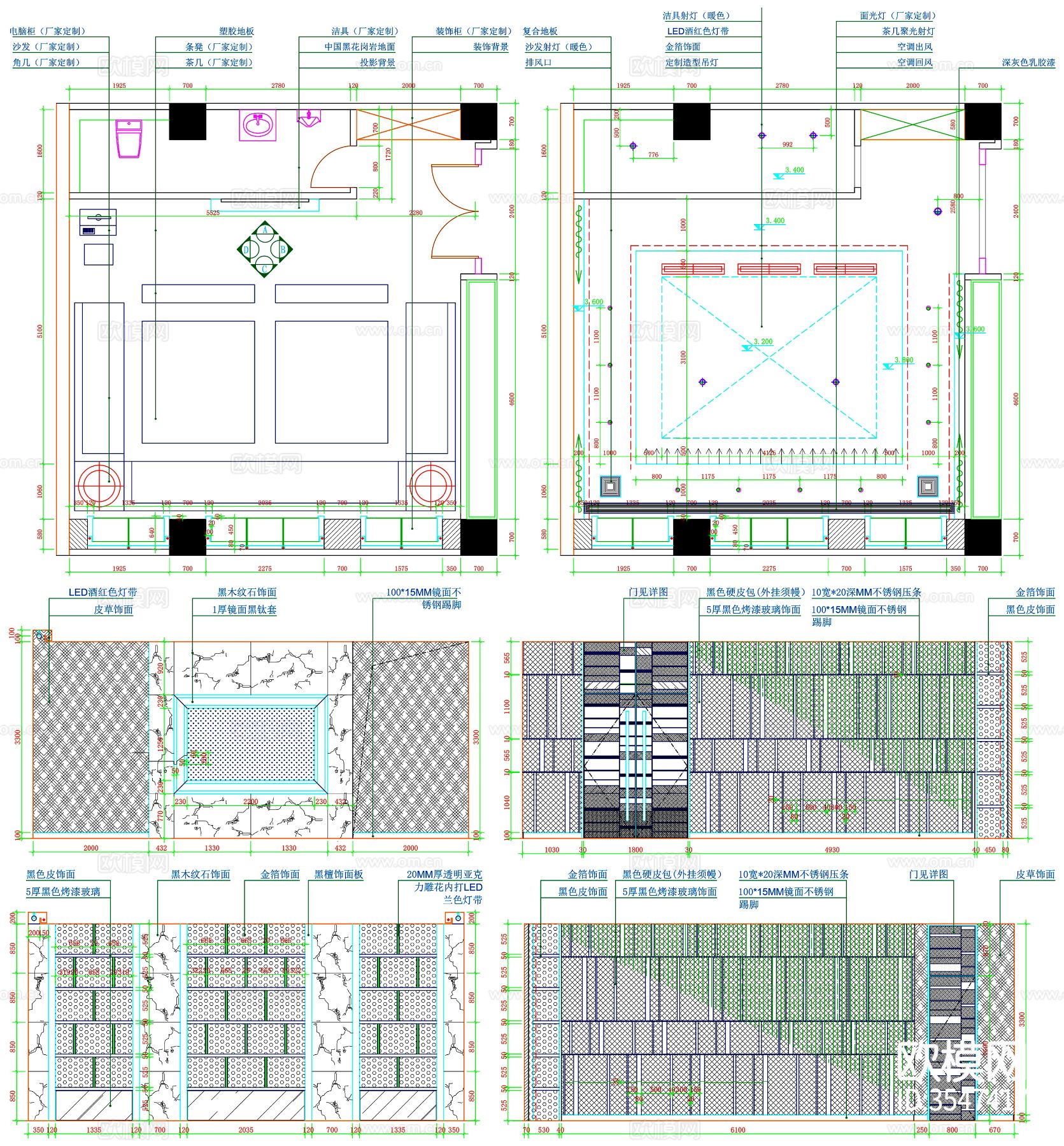 商业立面 商业空间立面 KTV包间立面图 KTV包厢立面图cad大样图下载（渲染图7）
