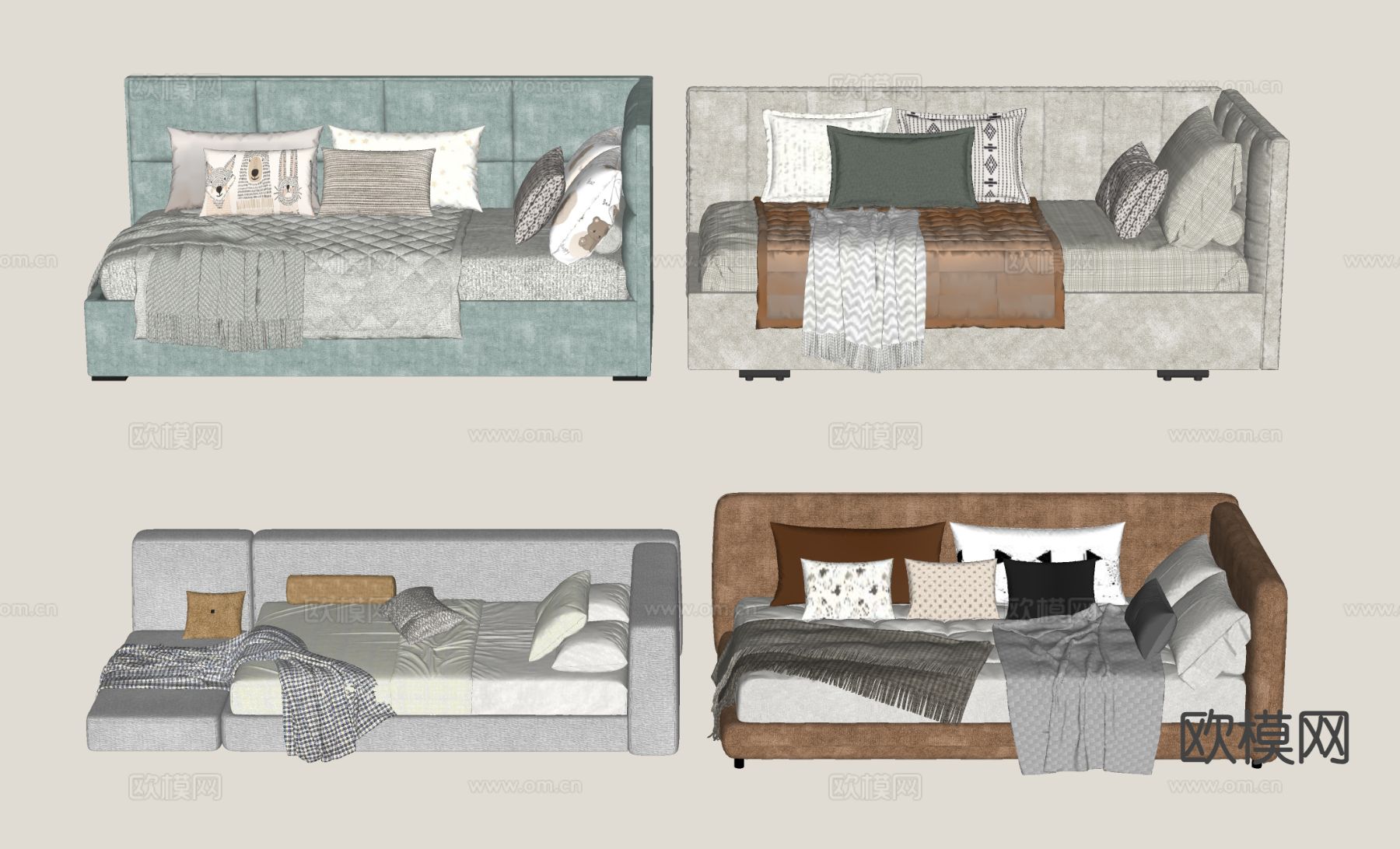 现代沙发床su模型下载（渲染图1）