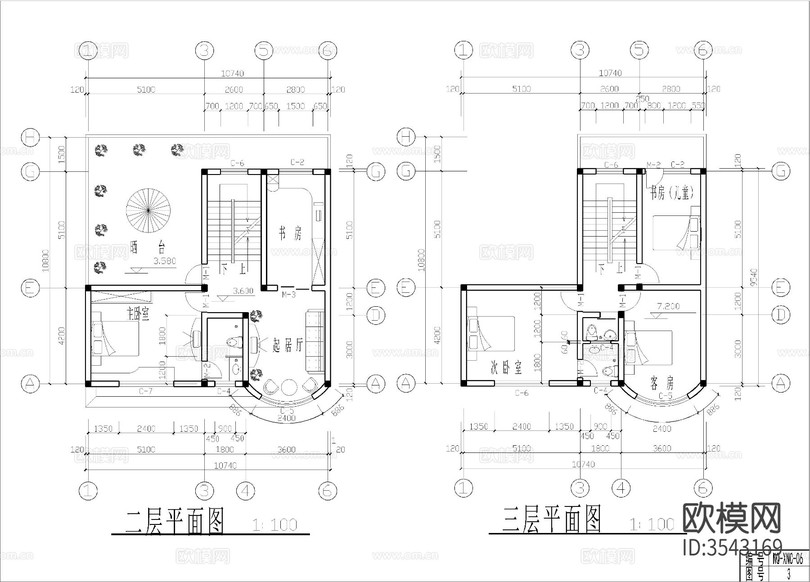 三層自建房cad施工圖下載(渲染圖2)