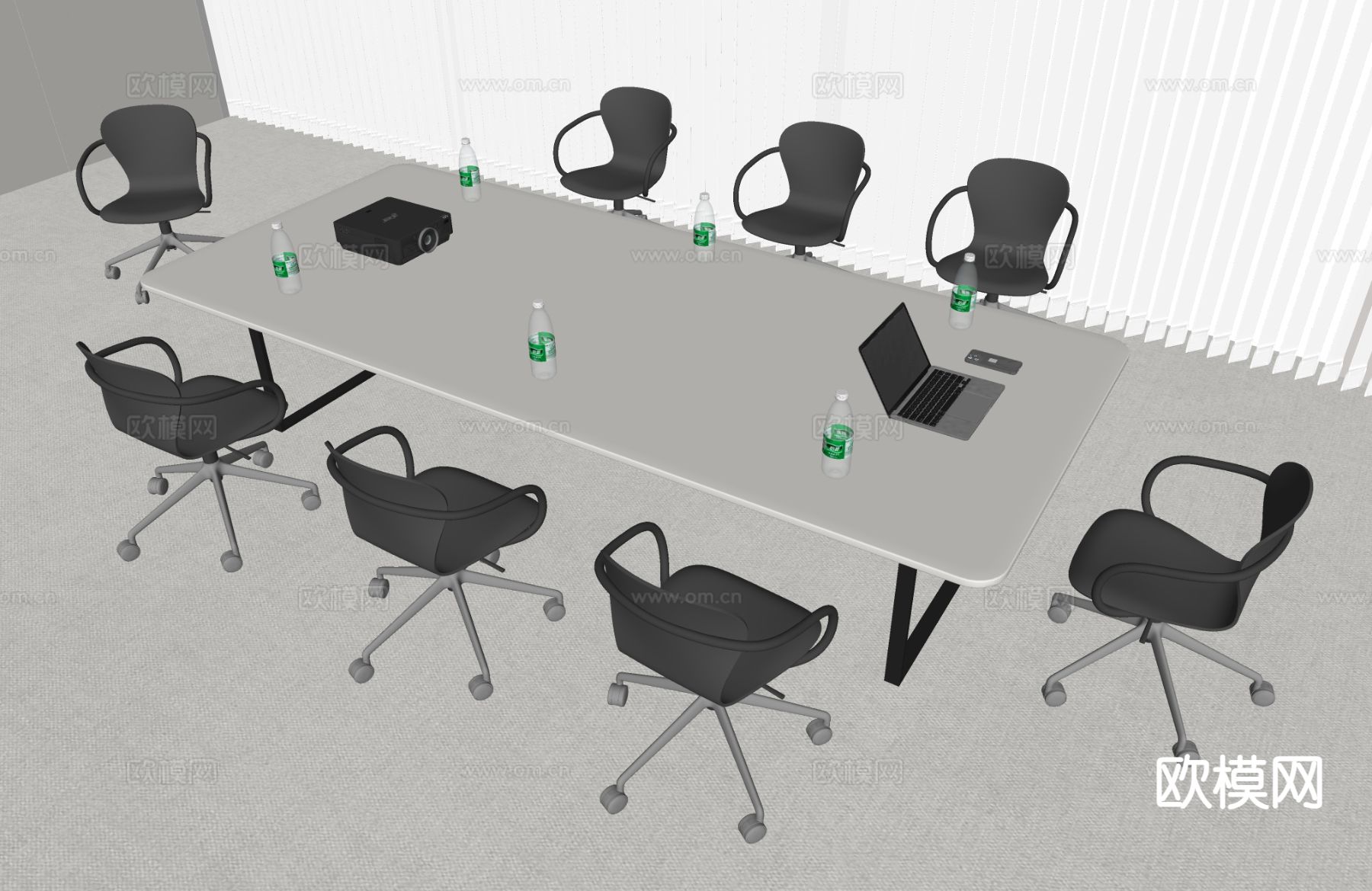 现代会议桌椅su模型下载（渲染图1）
