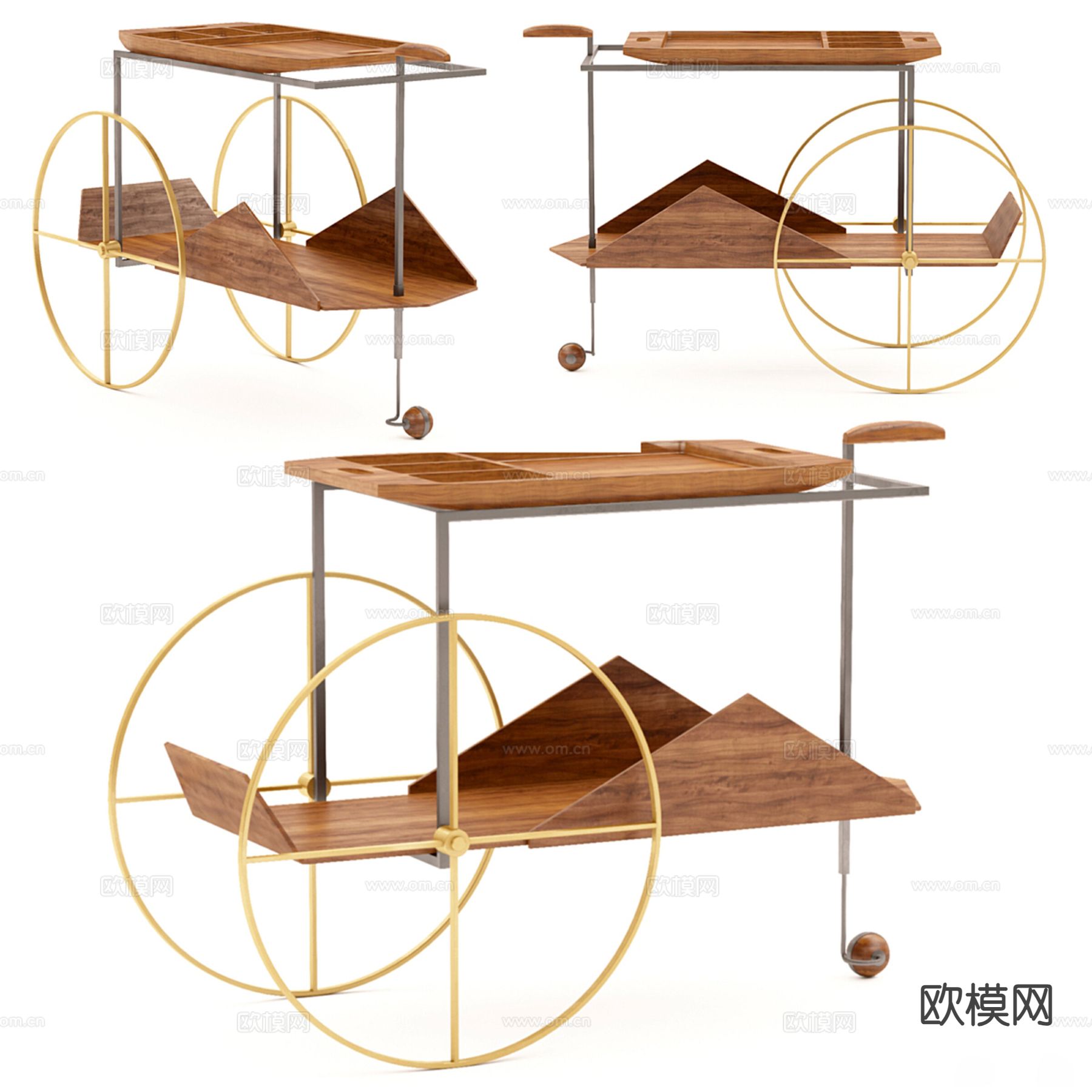 现代实木推车3d模型