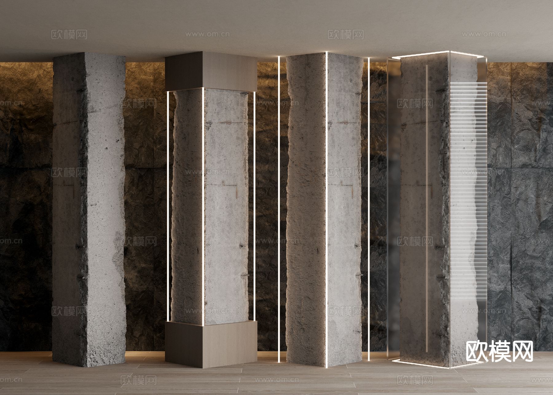 水泥柱子 混凝柱 装饰柱 水泥墙su模型下载（渲染图2）