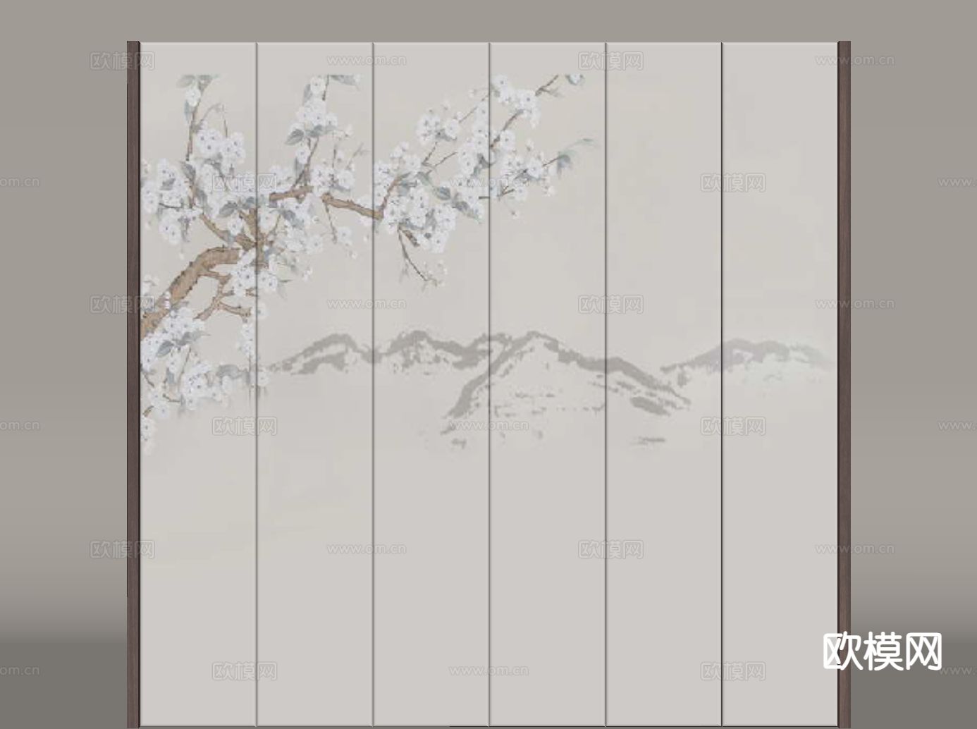 新中式背景墙su模型下载（渲染图1）