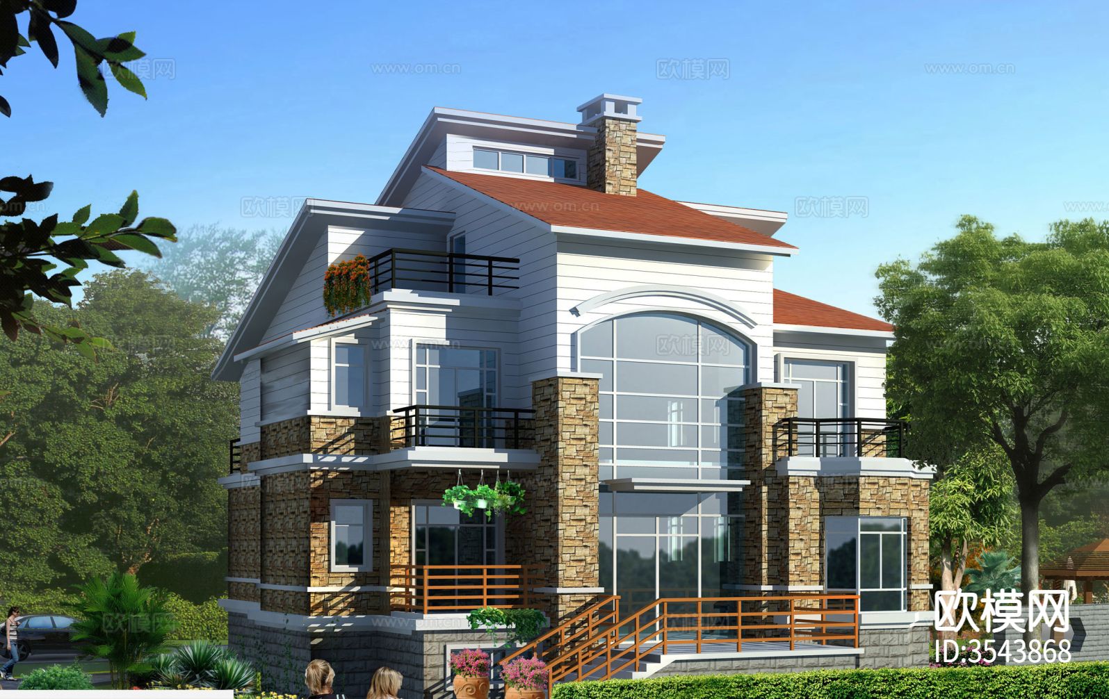 三层别墅建施图cad施工图下载（渲染图7）