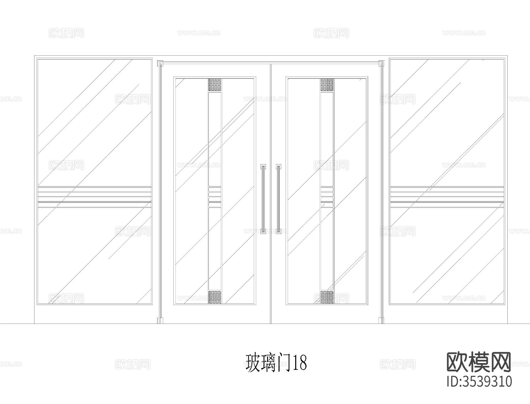 玻璃门CAD平面图下载（渲染图6）