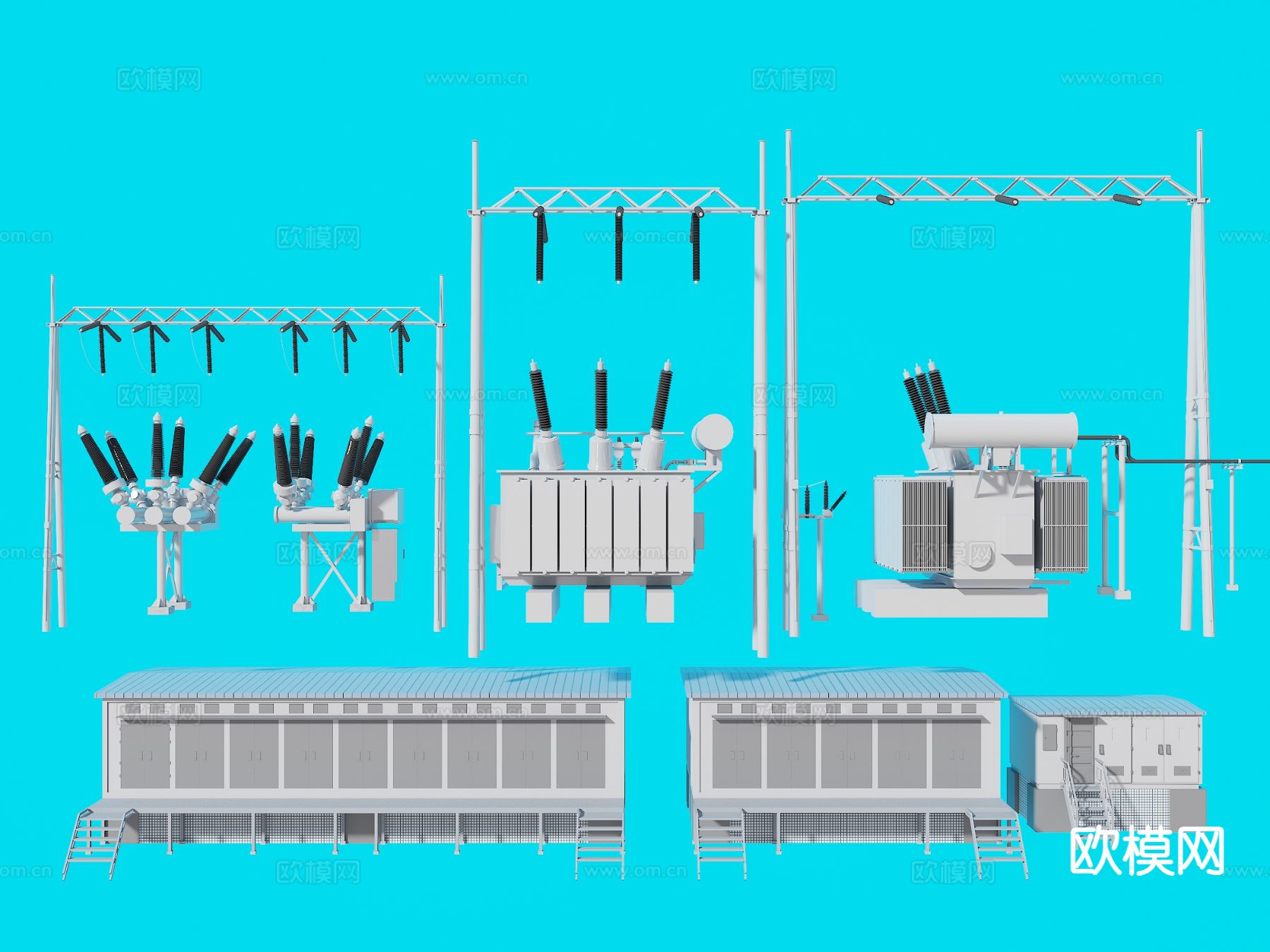 现代电线杆变压器 配电箱3d模型下载