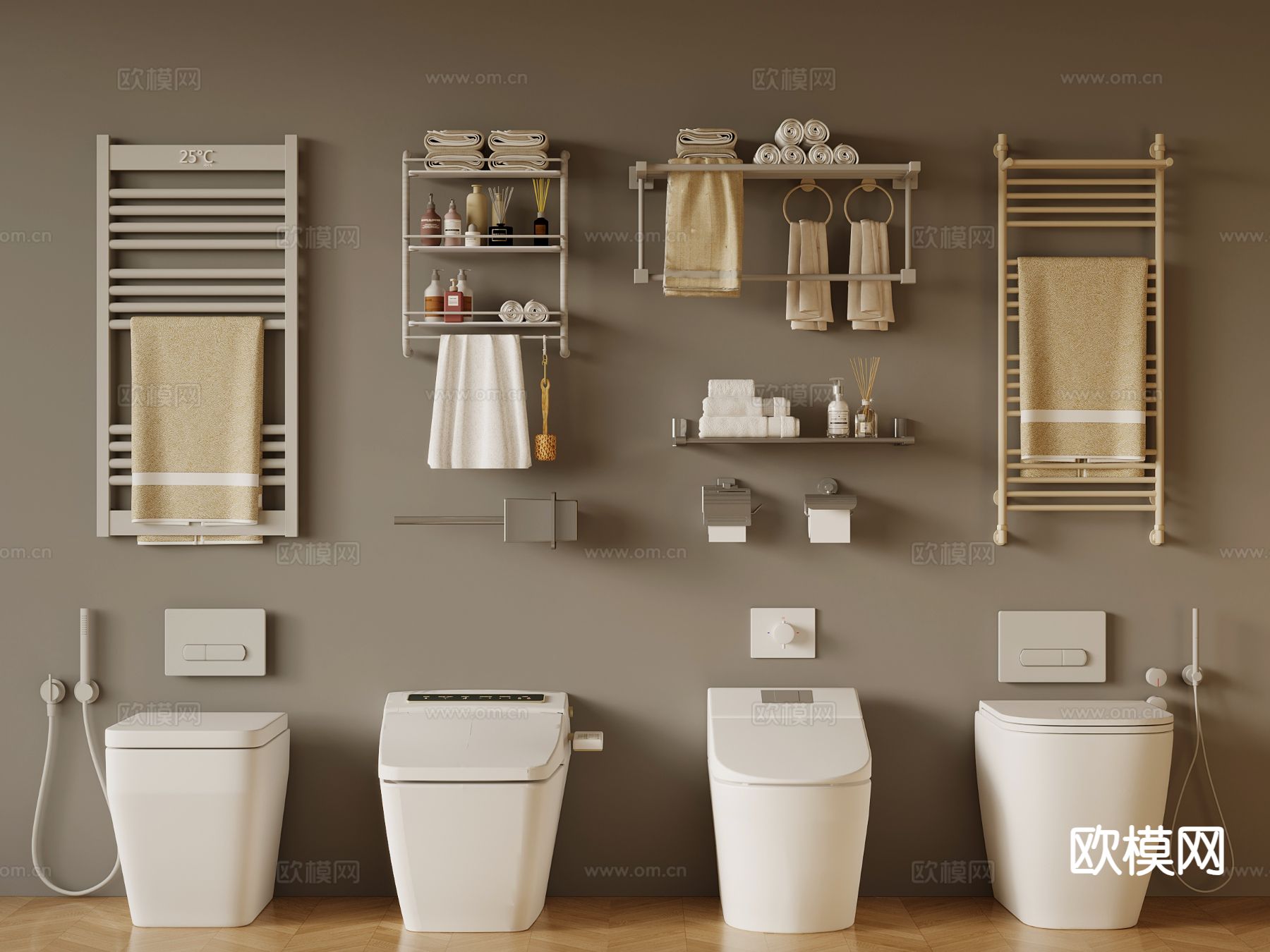 现代卫浴用品 马桶 浴巾架su模型下载（渲染图2）