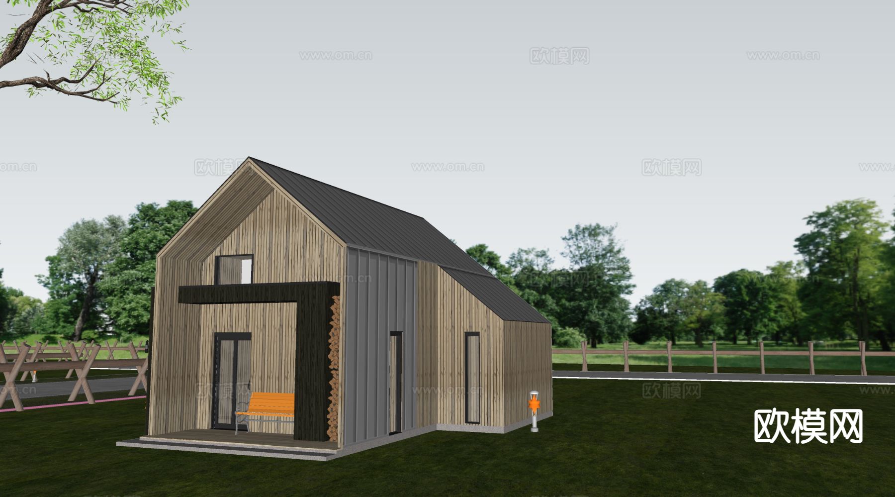 别墅外观 小木屋su模型下载（渲染图1）