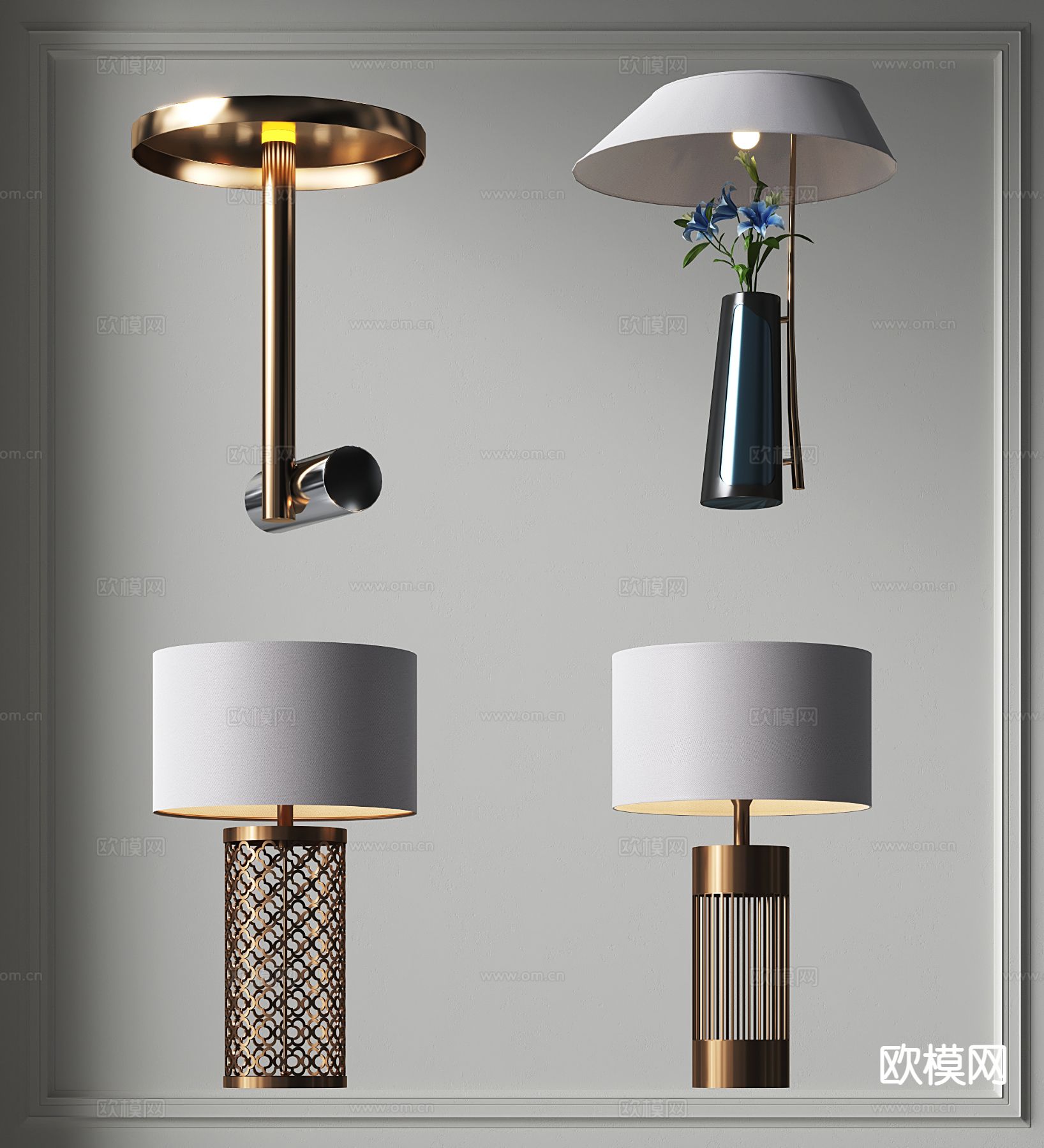 轻奢台灯 床头台灯su模型下载（渲染图2）