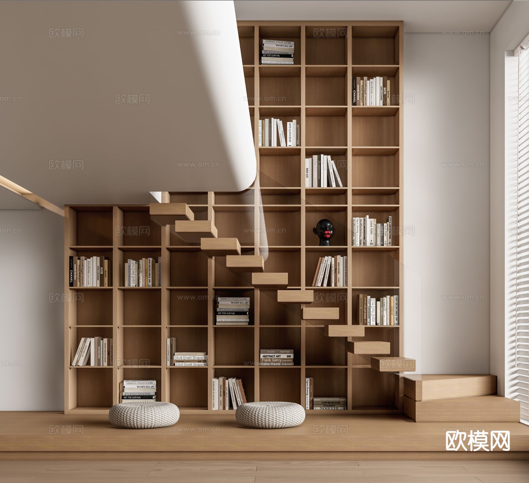 楼梯间书柜 装饰柜su模型