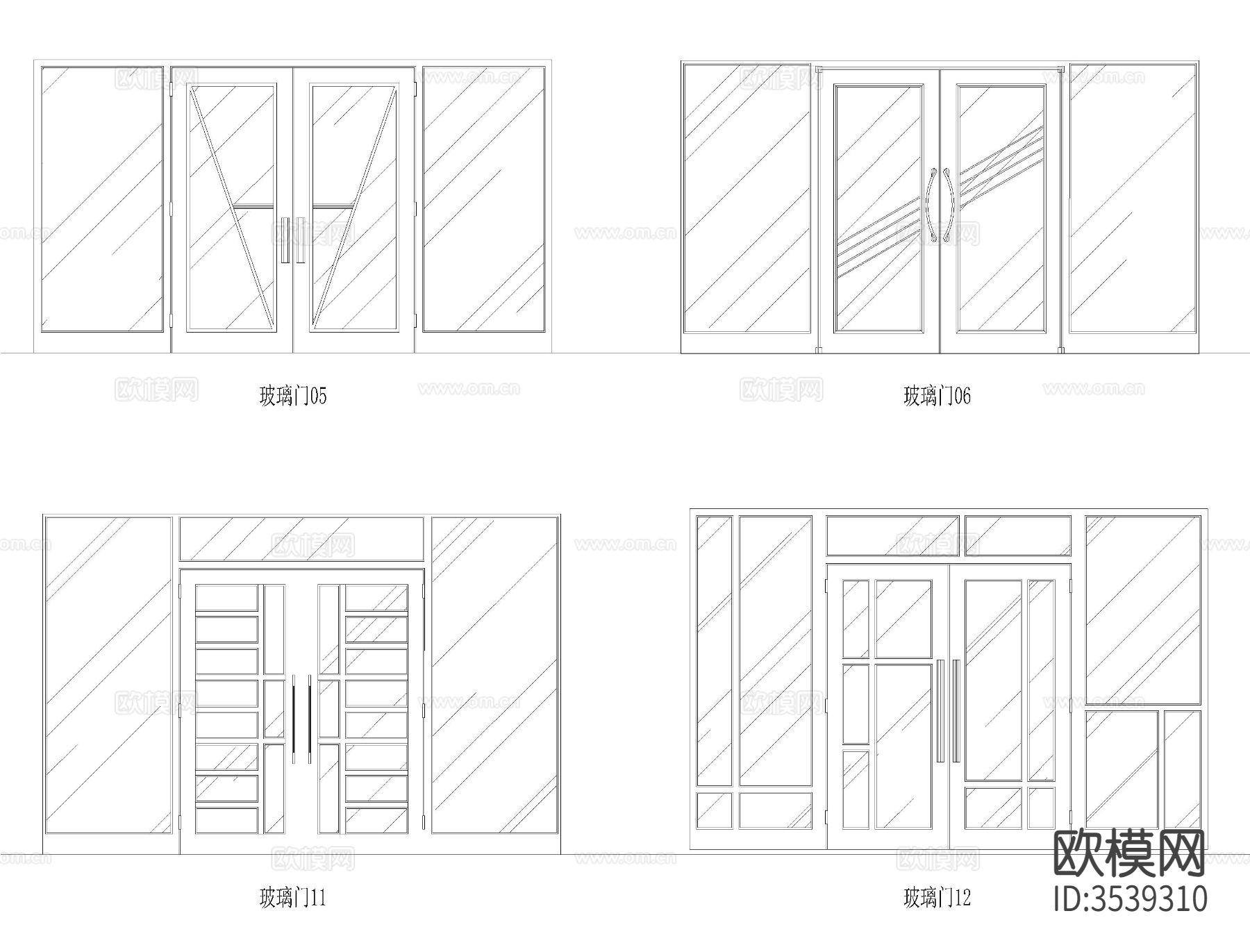 玻璃门CAD平面图下载（渲染图3）
