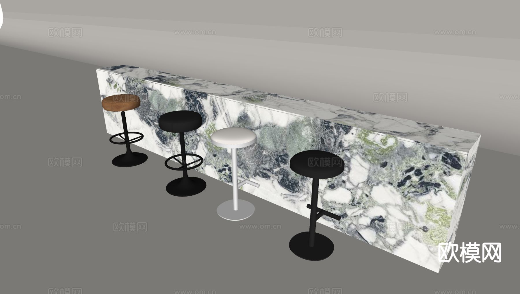 现代吧台 吧凳su模型下载（渲染图1）