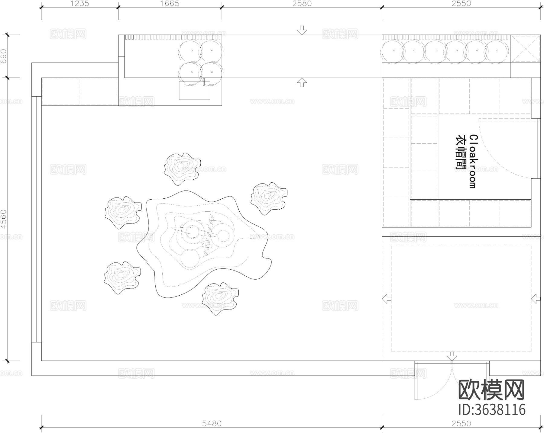 茶室 品茶室CAD平面图下载（渲染图2）