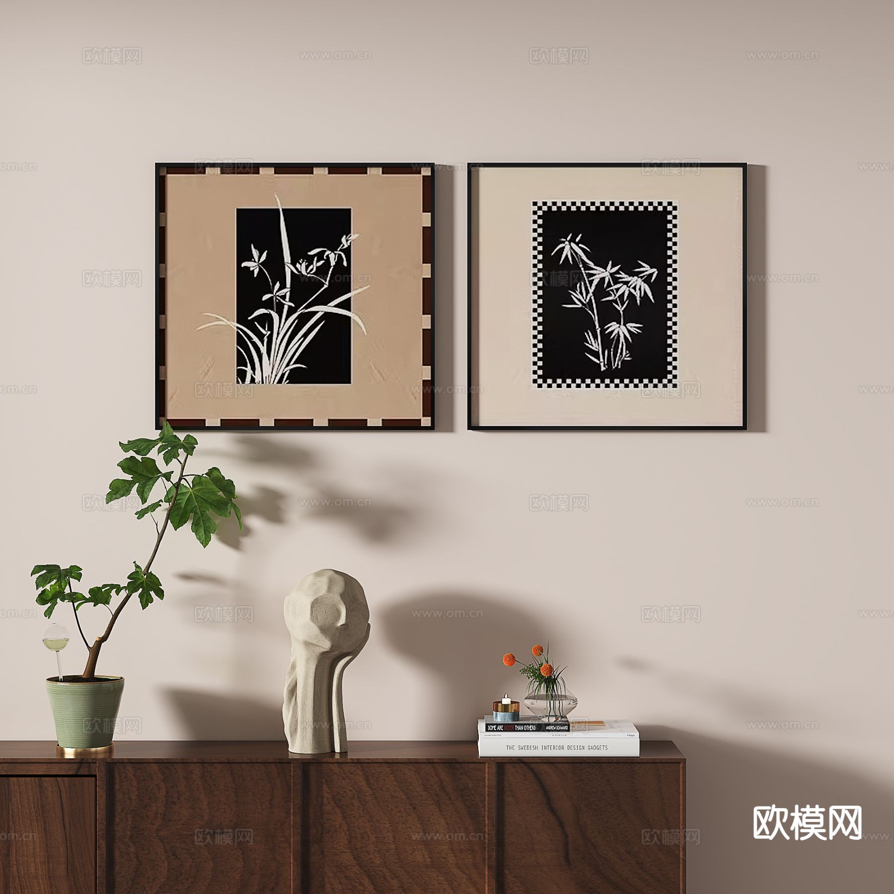 中古风艺术画 花卉画 装饰画3d模型