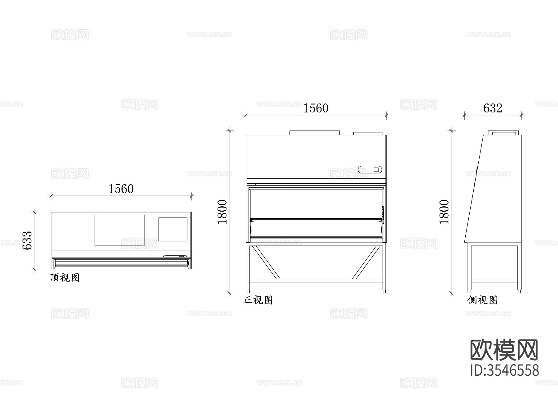 钢质生物安全柜三视图cad大样图下载