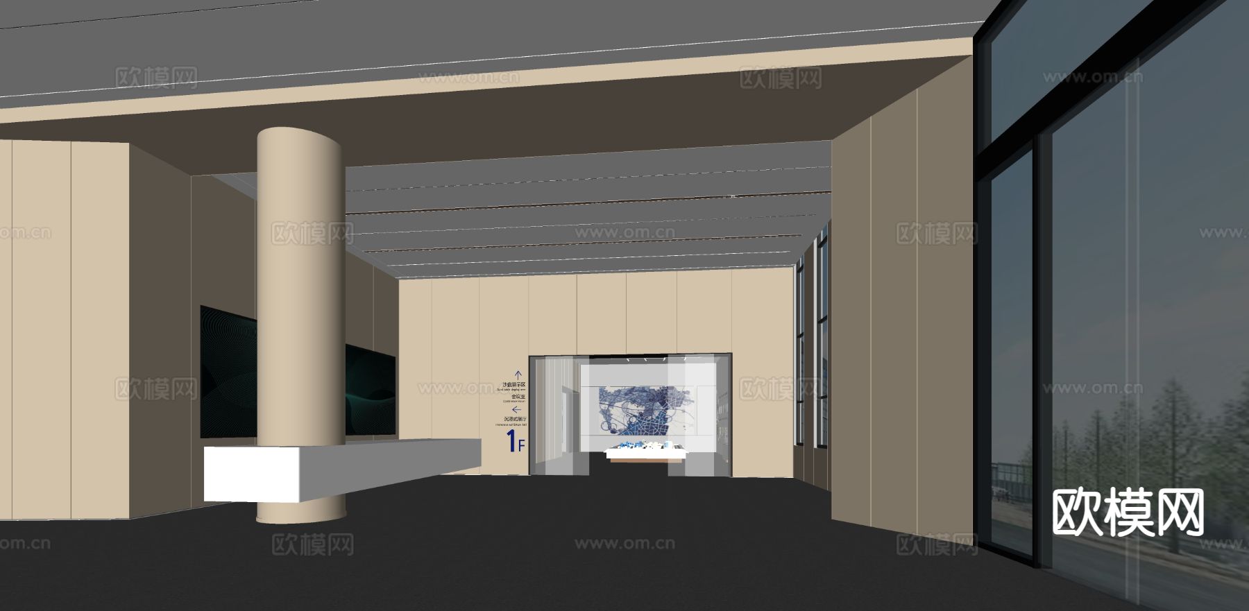 公司大堂 写字楼大堂su模型下载（渲染图1）