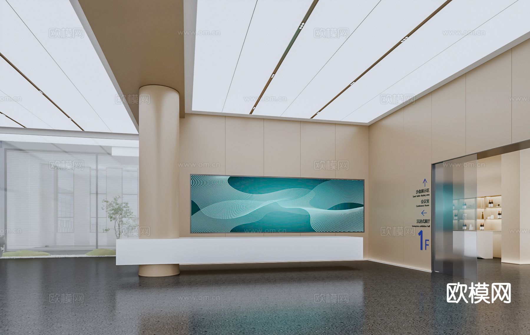 公司大堂 写字楼大堂su模型下载（渲染图3）