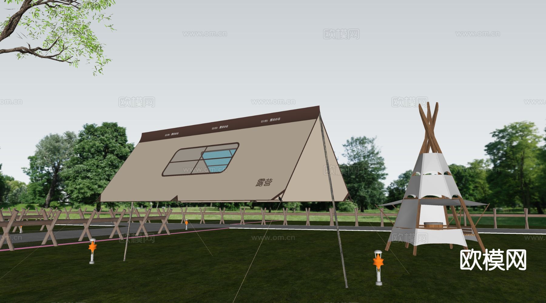 露营帐篷 户外帐篷 营地帐篷su模型下载（渲染图1）