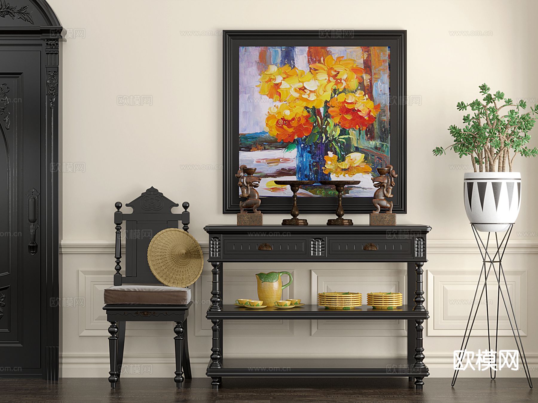 欧式端景柜3d模型下载