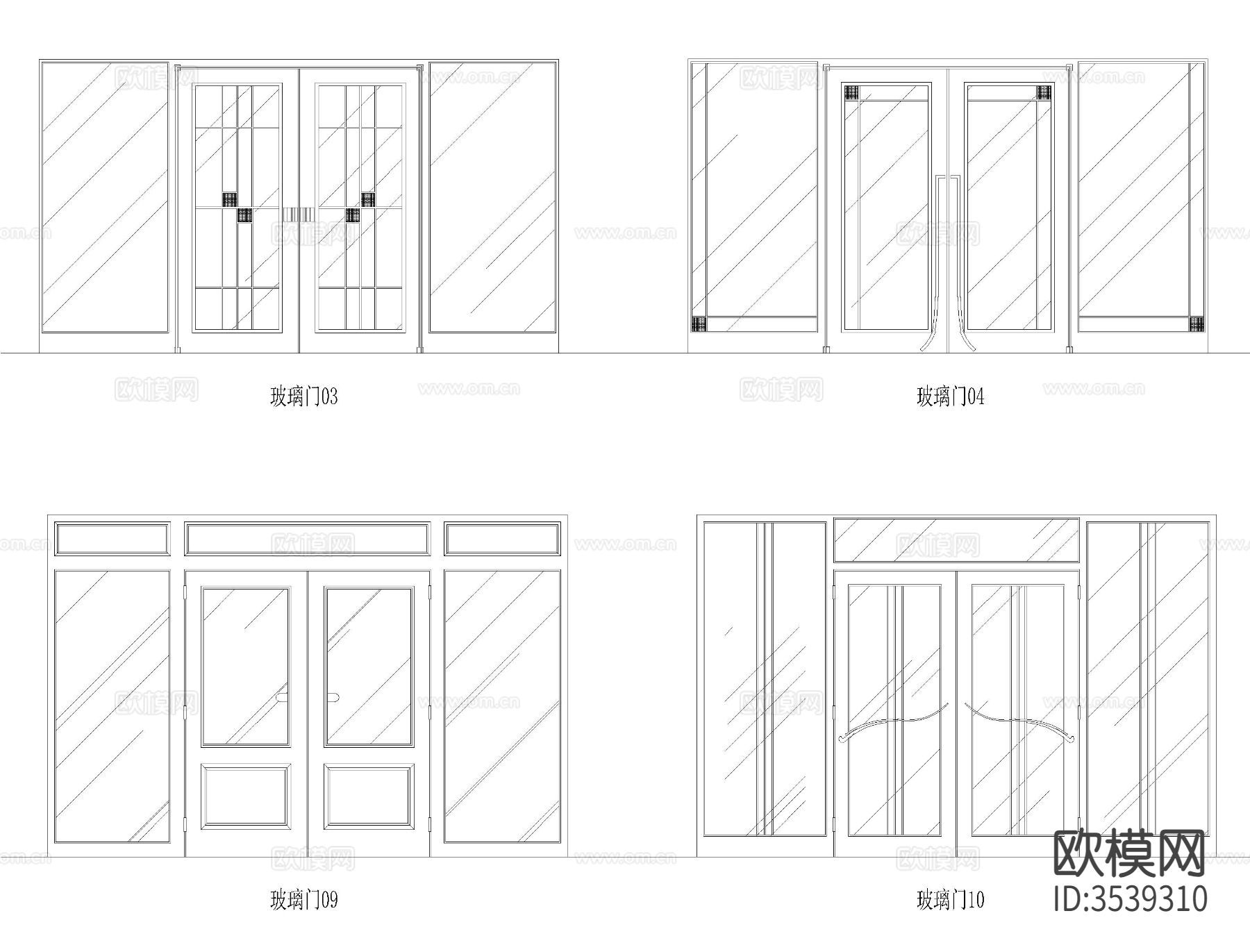 玻璃门CAD平面图下载（渲染图2）