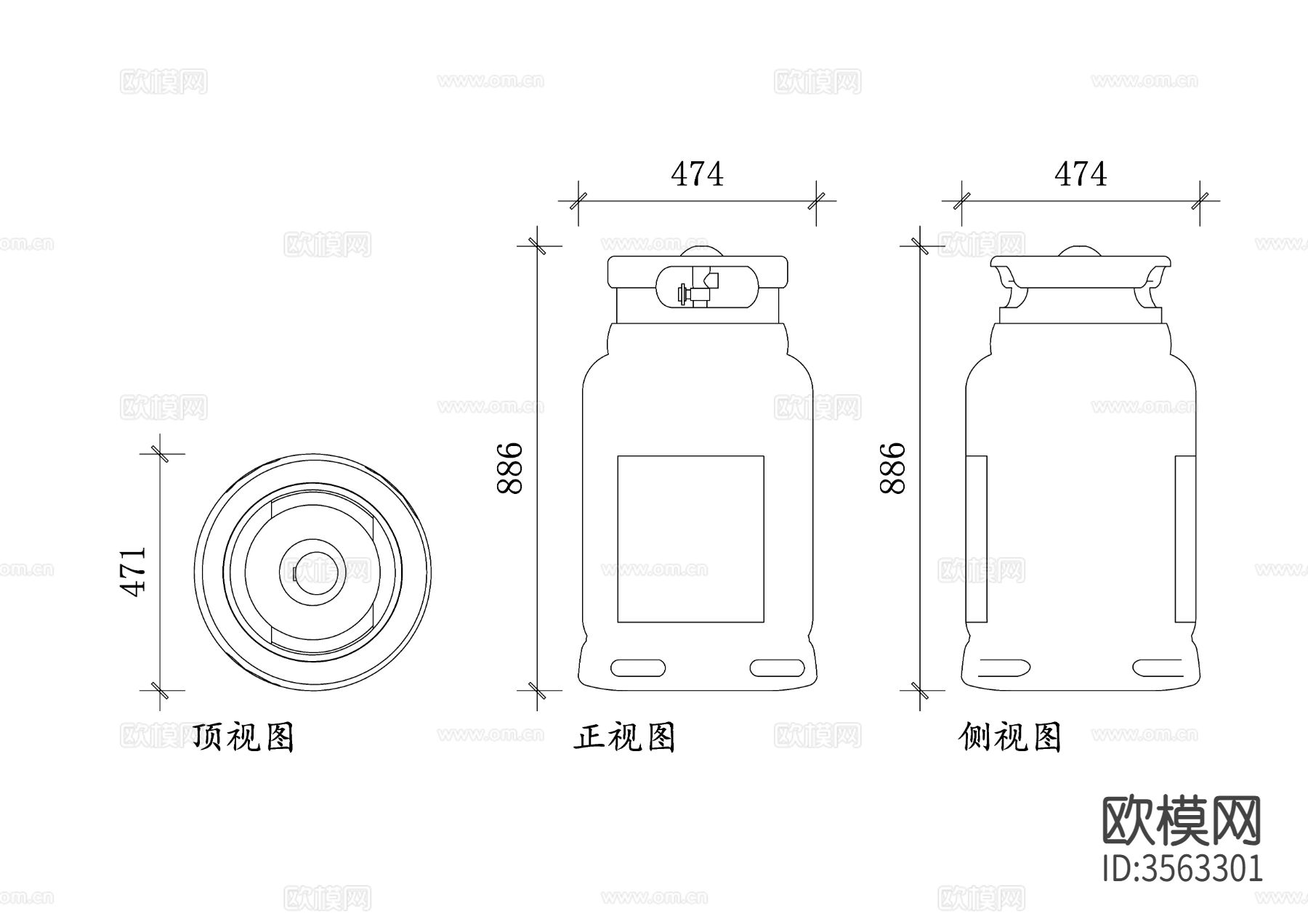 液化石油气钢瓶储气罐cad立面图下载