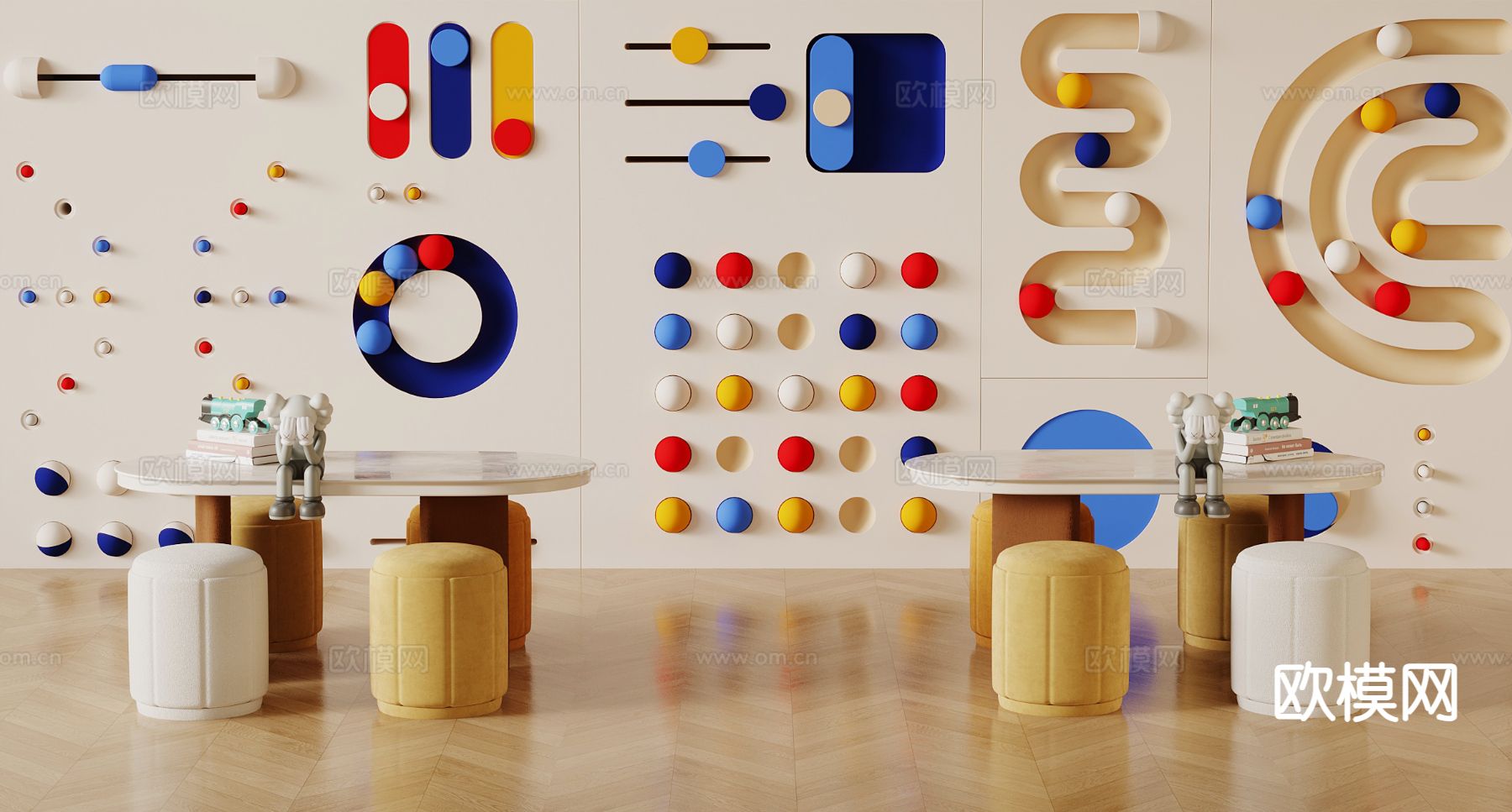 现代儿童桌椅 玩偶su模型下载（渲染图2）
