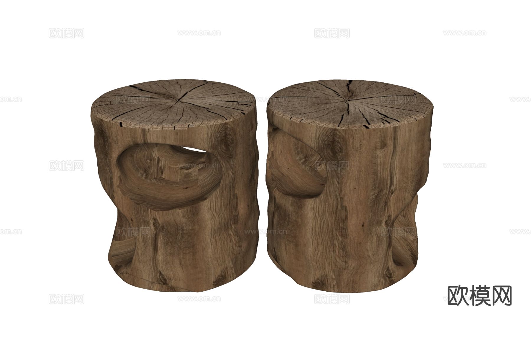 原木凳子 矮凳 圆凳 木凳su模型下载（渲染图1）