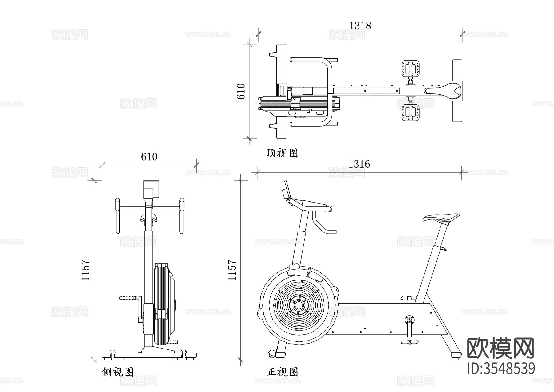 健身房运动自行车cad立面图下载