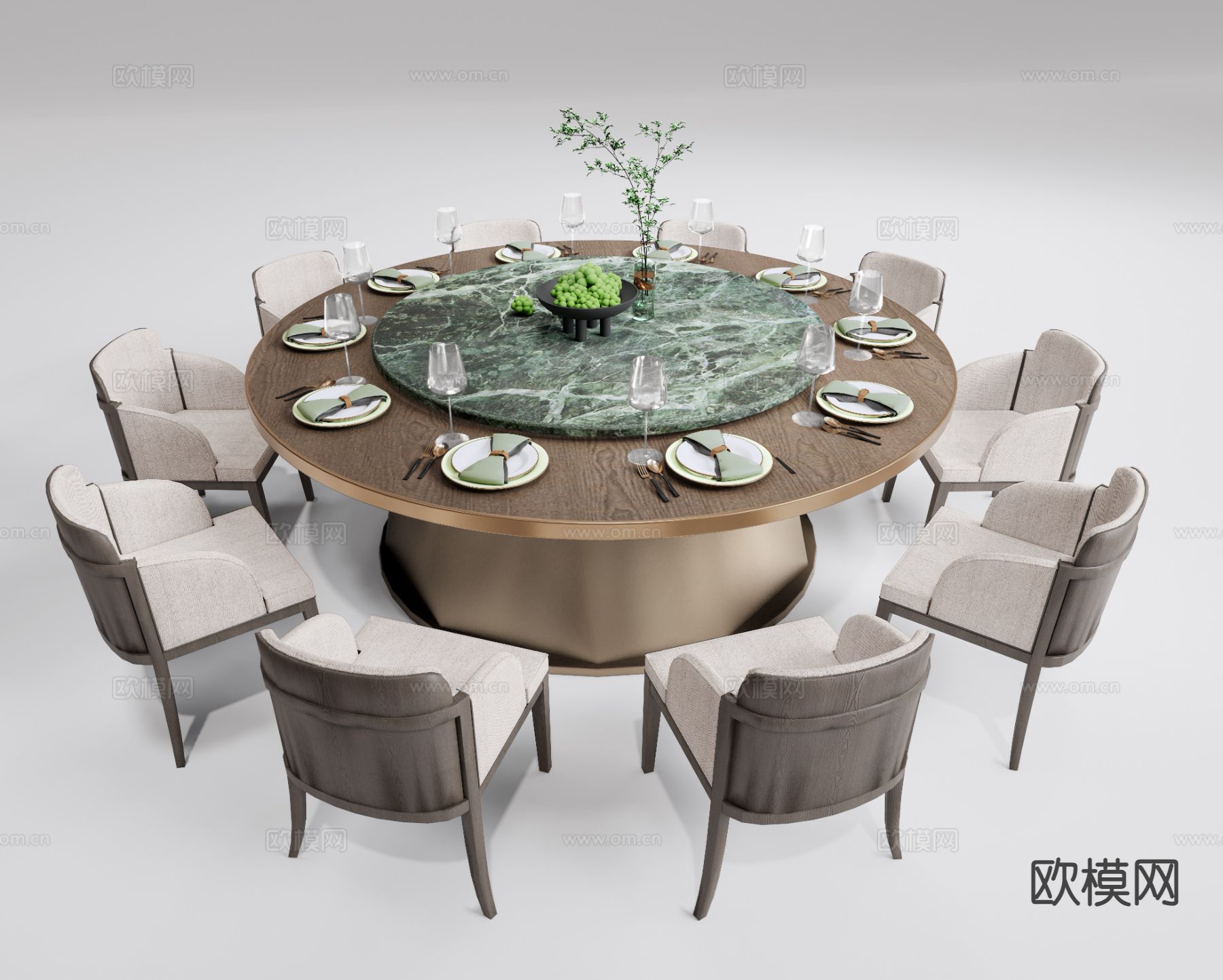 新中式圆形餐桌椅su模型下载（渲染图2）