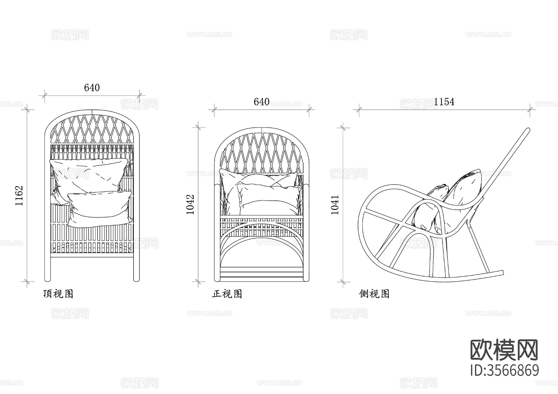竹椅cad立面图下载