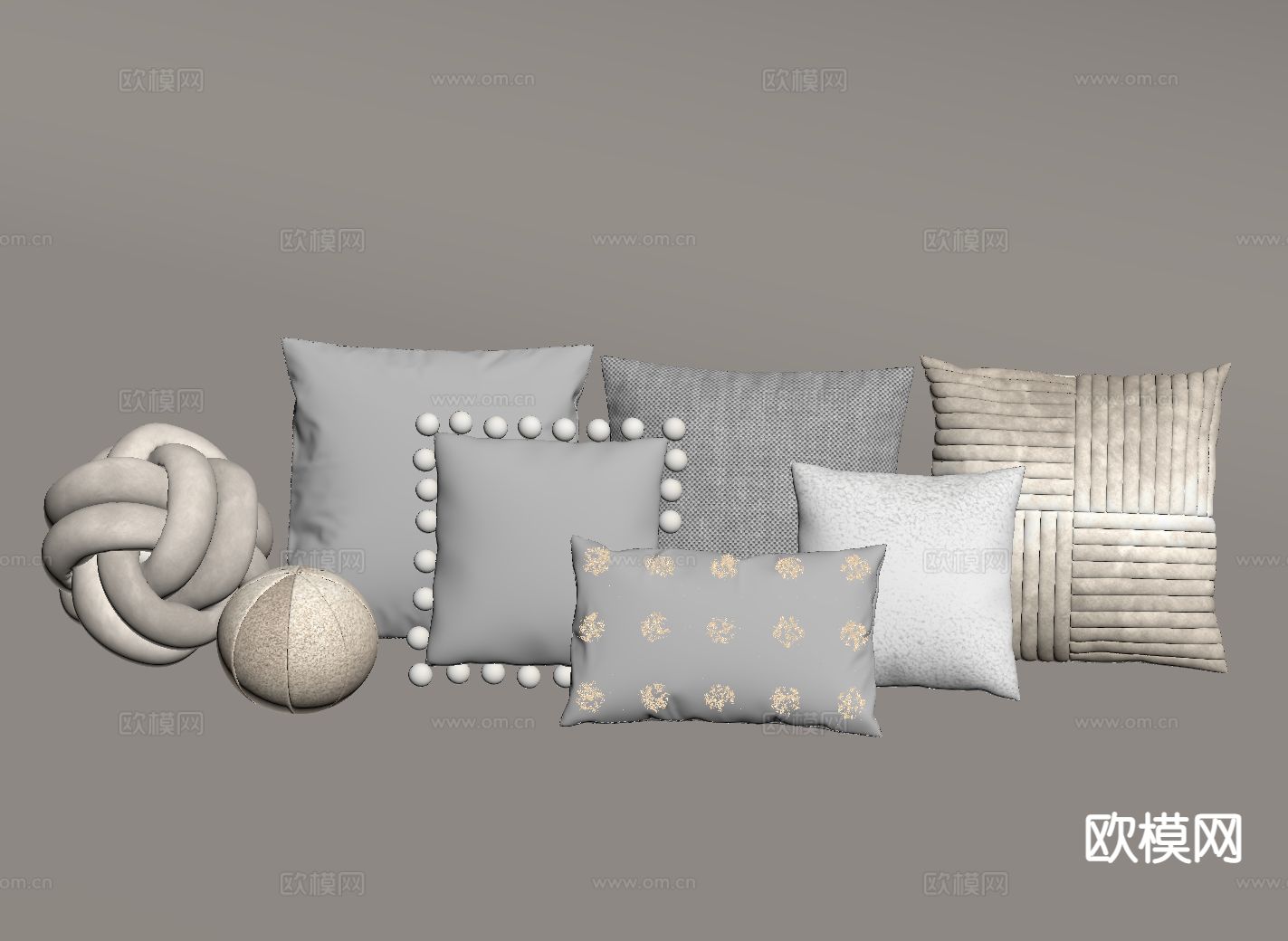 奶油风抱枕 靠枕 枕头su模型下载（渲染图1）