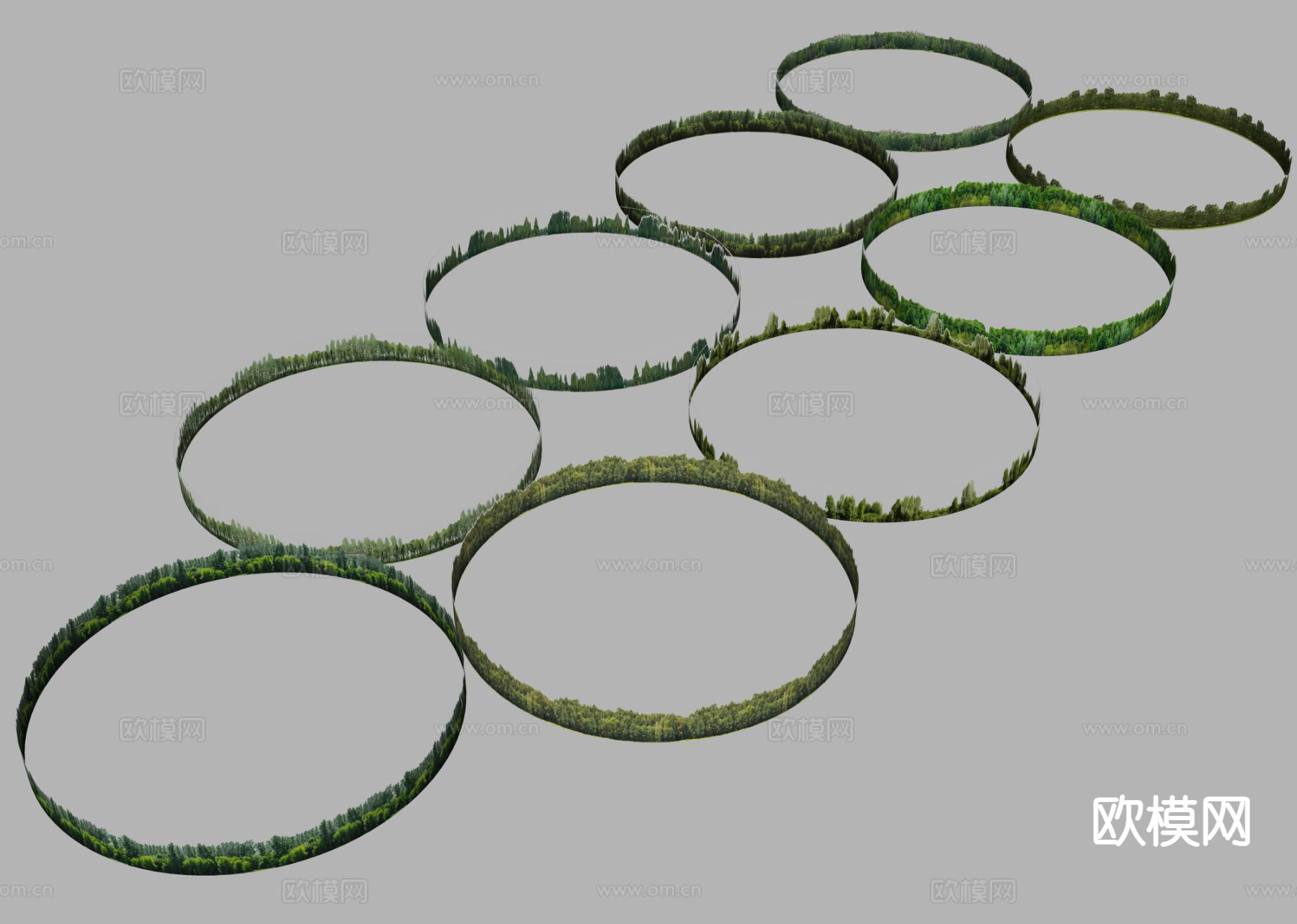 2D背景林 背景树林  环形树林su模型下载（渲染图1）