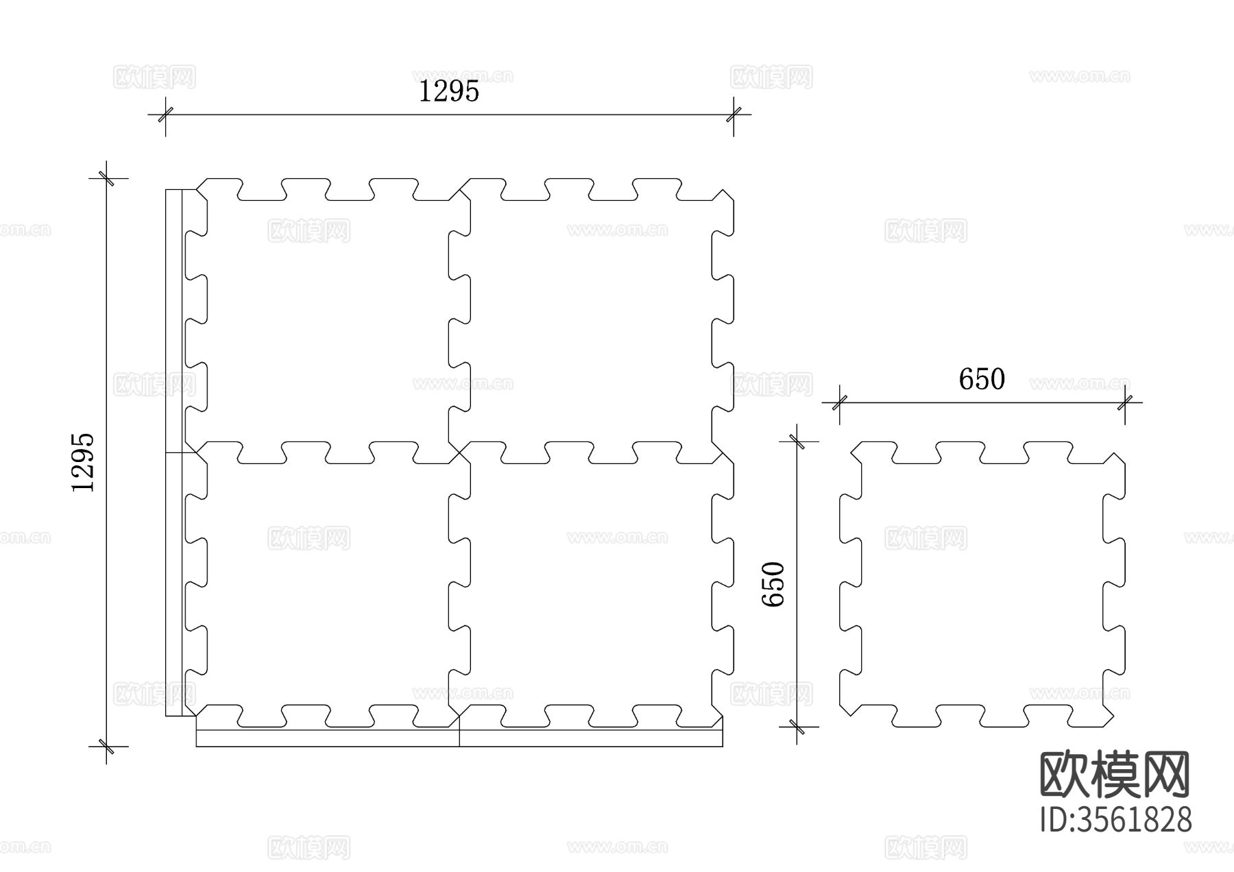 橡胶地板砖拼图cad大样图下载