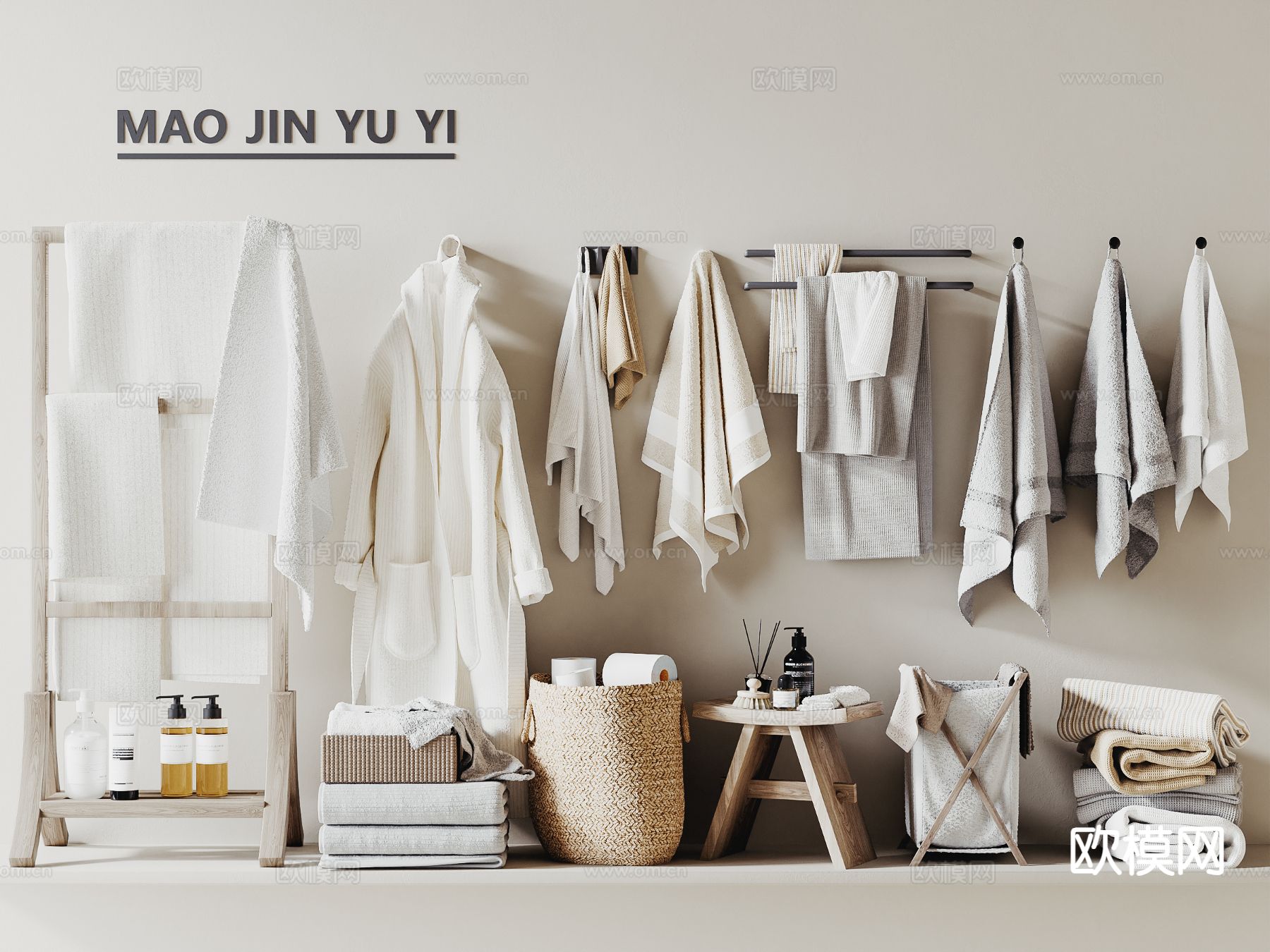 洗浴用品 毛巾 浴衣 洗发水 香薰su模型下载（渲染图2）