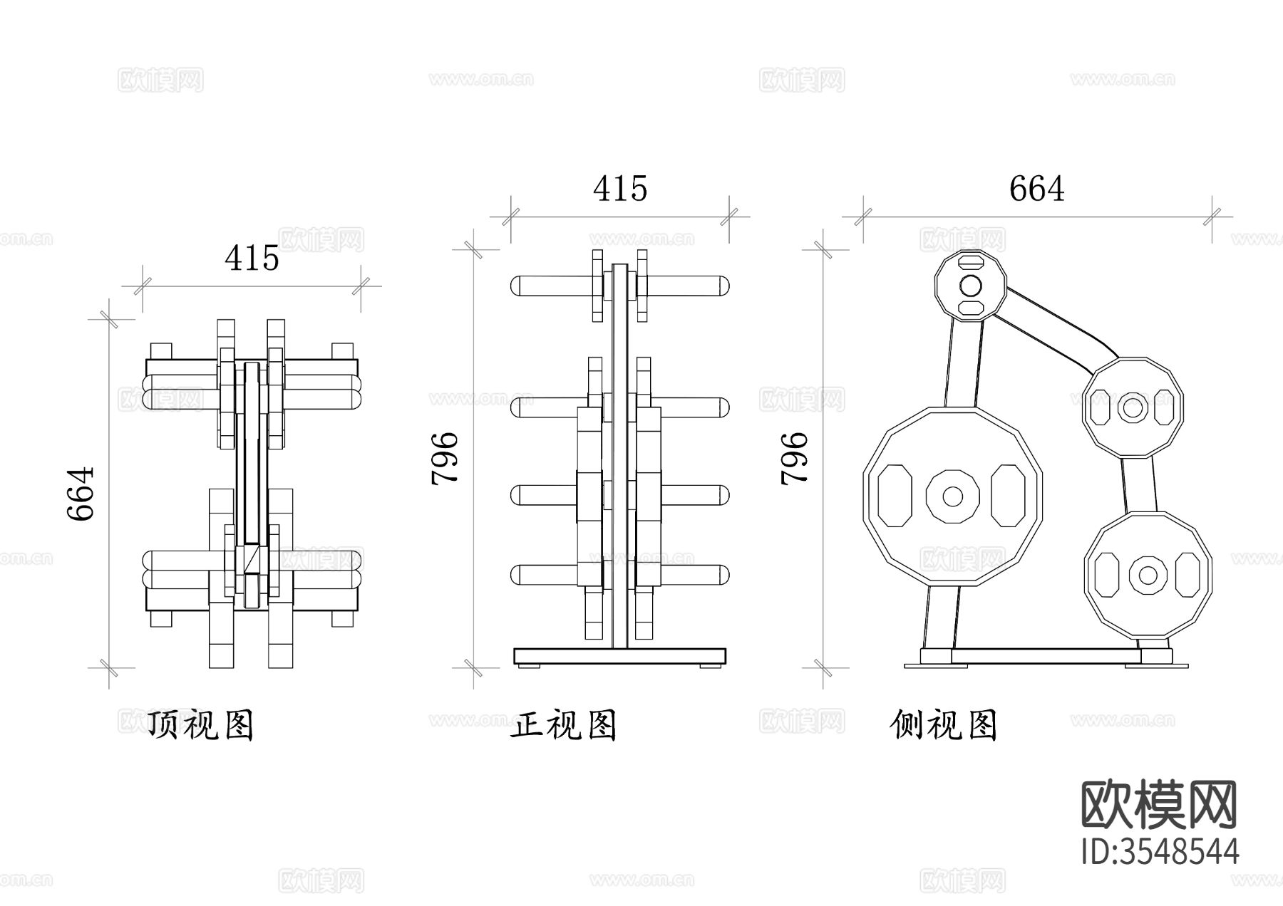 健身重量架cad立面图下载