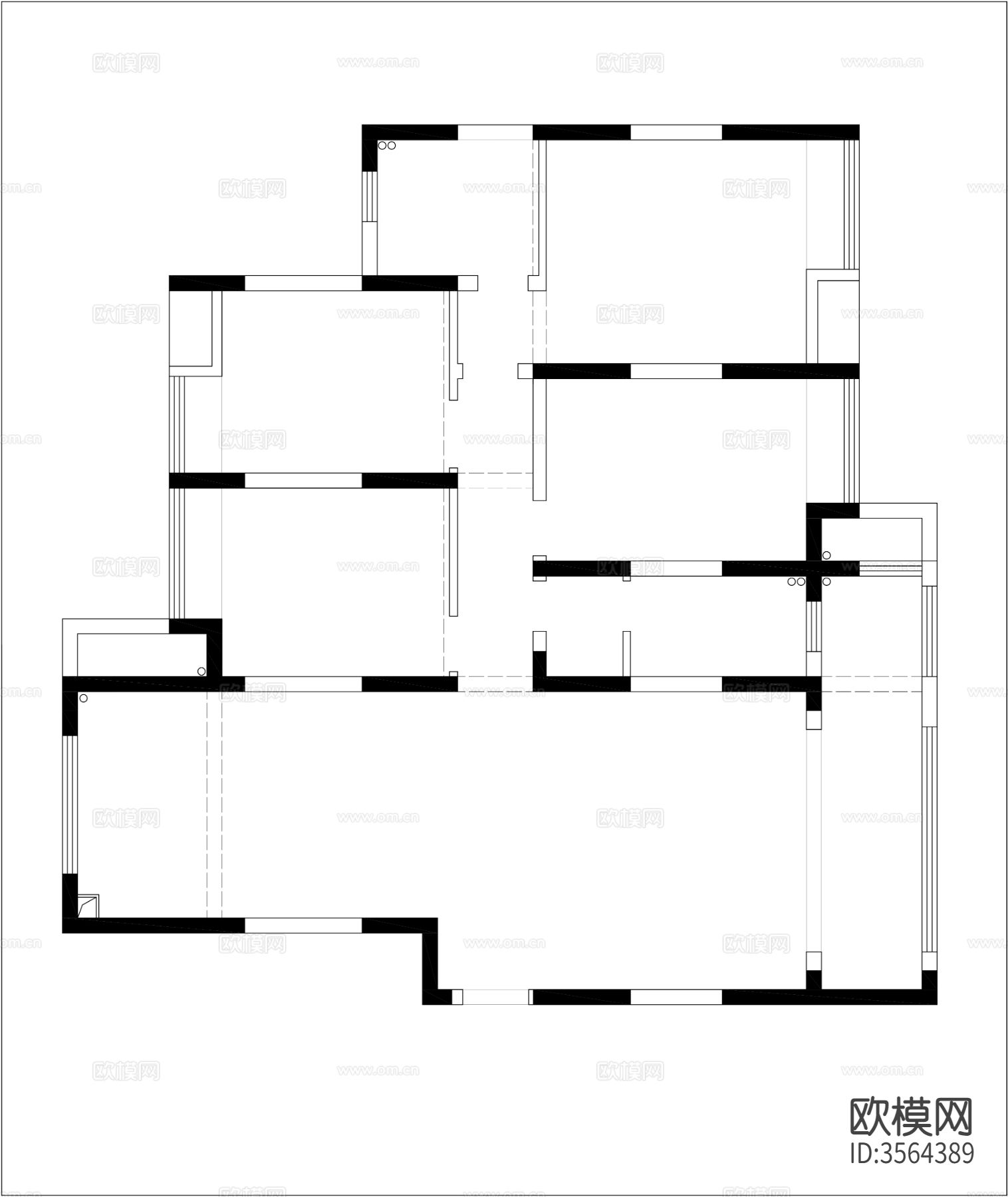 156㎡3+1户型CAD平面图下载（渲染图1）