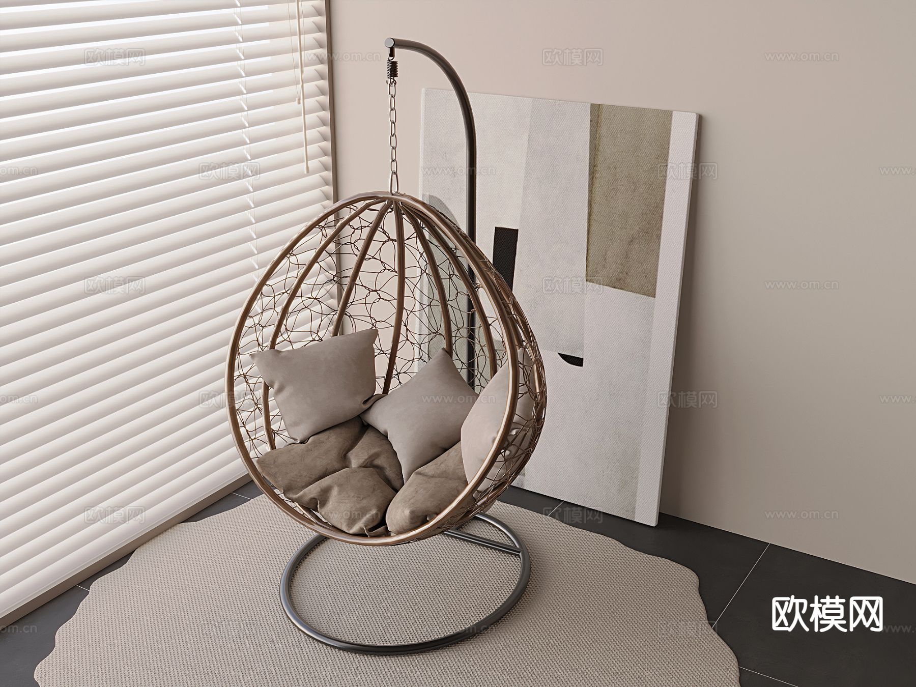 铁艺鸟巢吊椅 摇椅su模型下载（渲染图2）