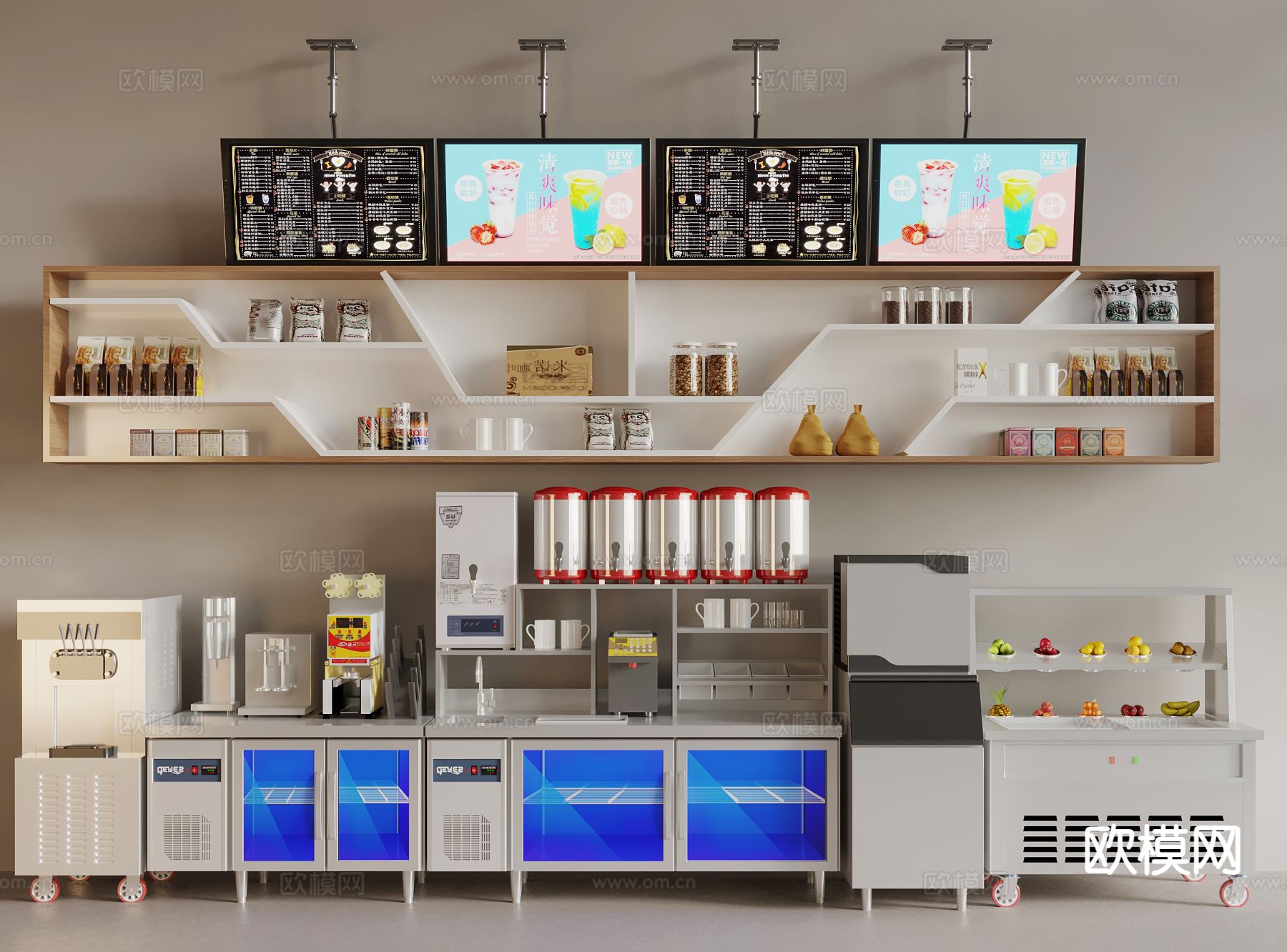 奶茶店操作台 饮料机 咖啡机su模型下载（渲染图2）